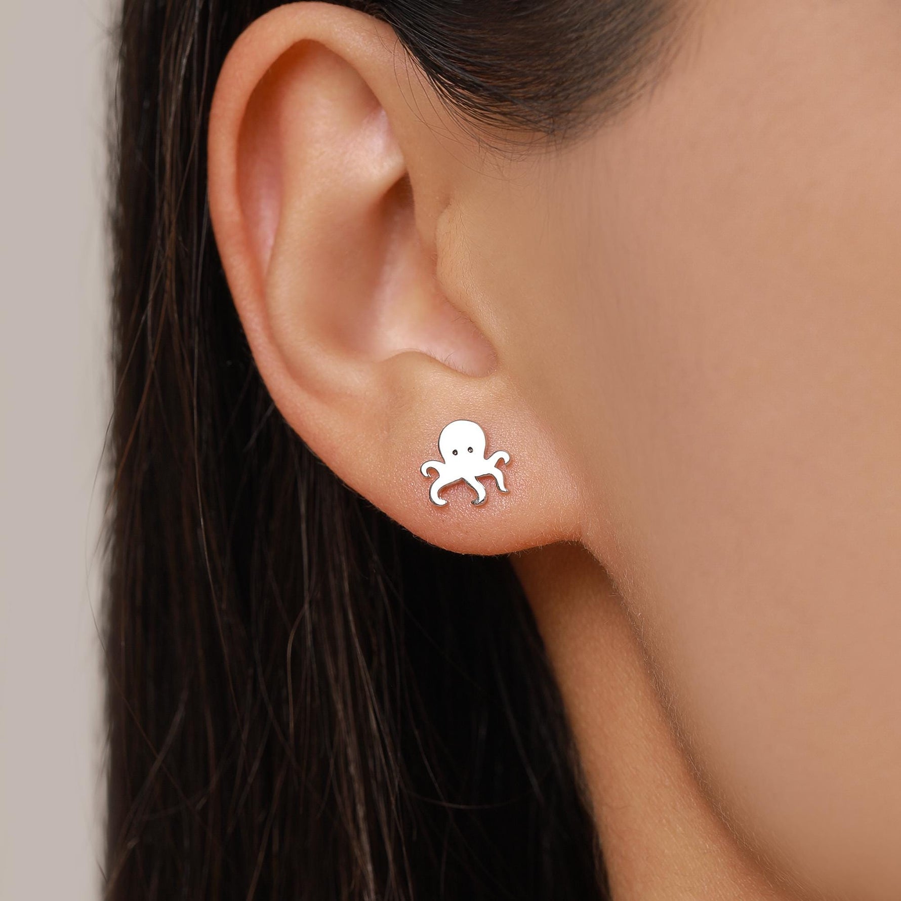 Tiny Octopus Stud Earrings in Sterling Silver