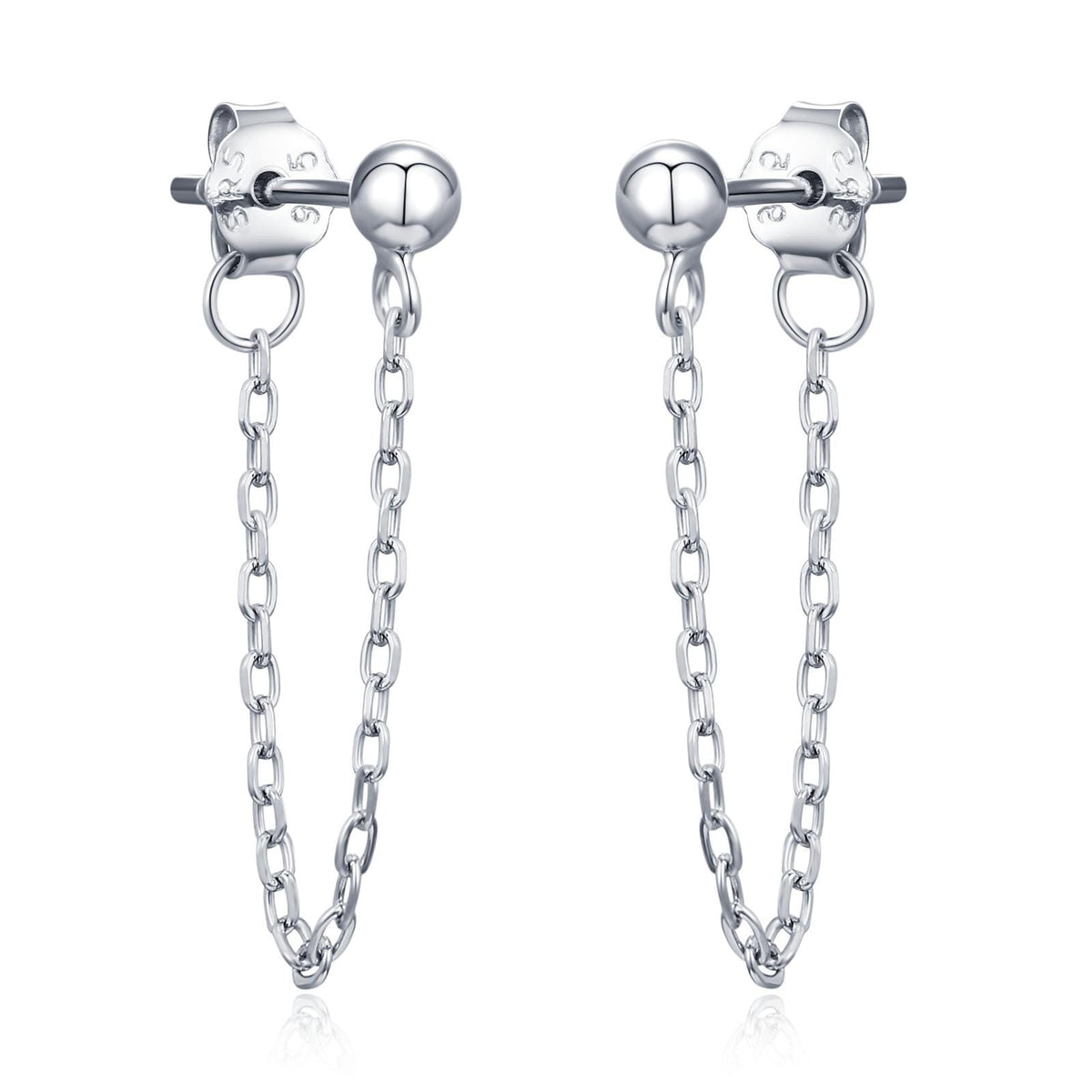 Ball Chain Earrings in Sterling Silver, Silver or Gold, Tiny Ear Jacket, Dainty Jewellery