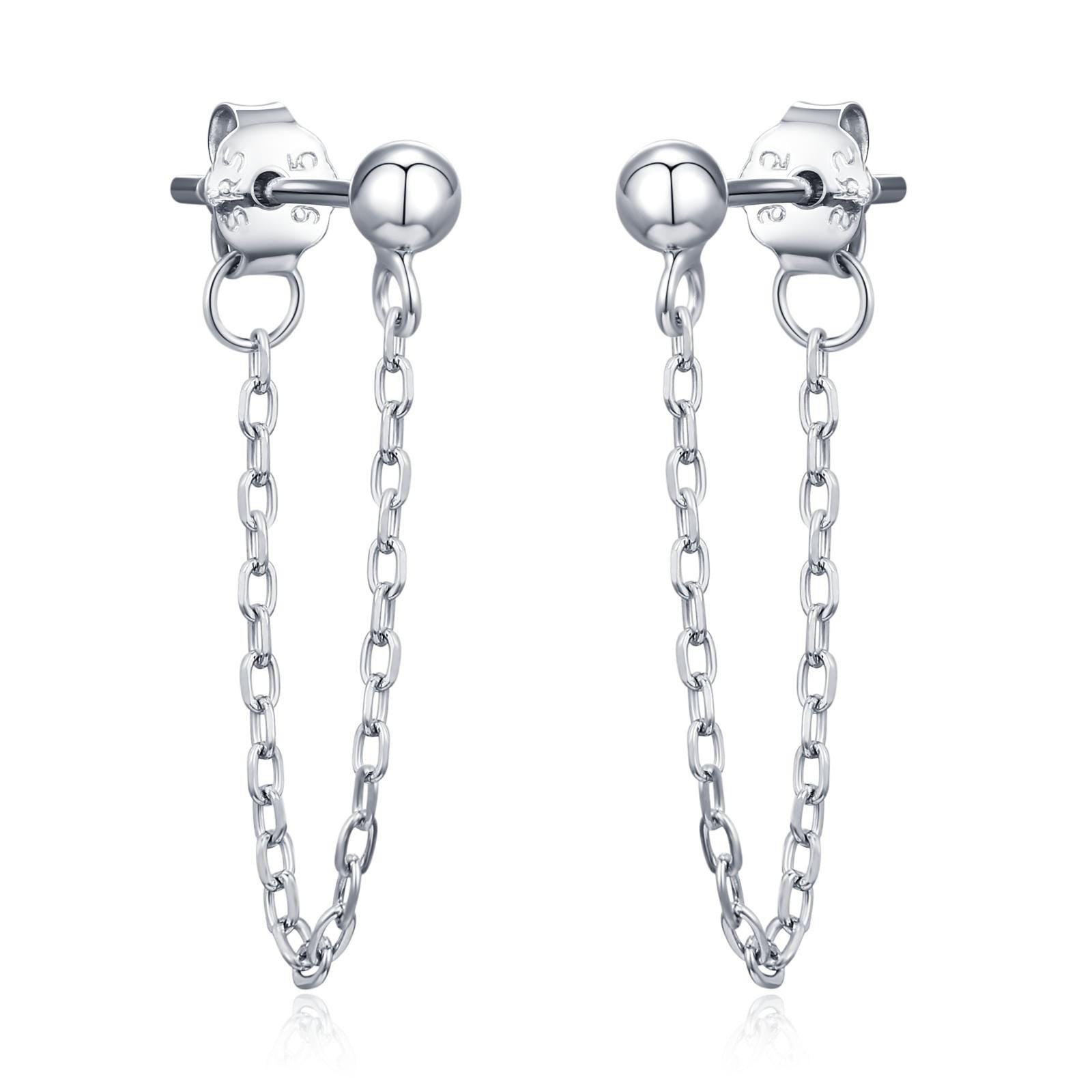 Ball Chain Earrings in Sterling Silver, Silver or Gold, Tiny Ear Jacket, Dainty Jewellery
