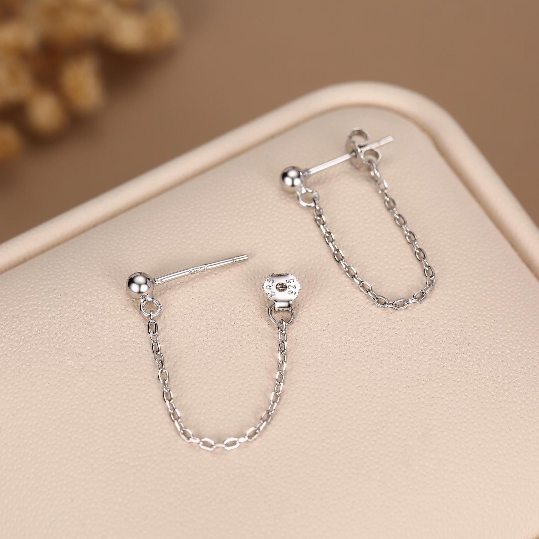 Ball Chain Earrings in Sterling Silver, Silver or Gold, Tiny Ear Jacket, Dainty Jewellery