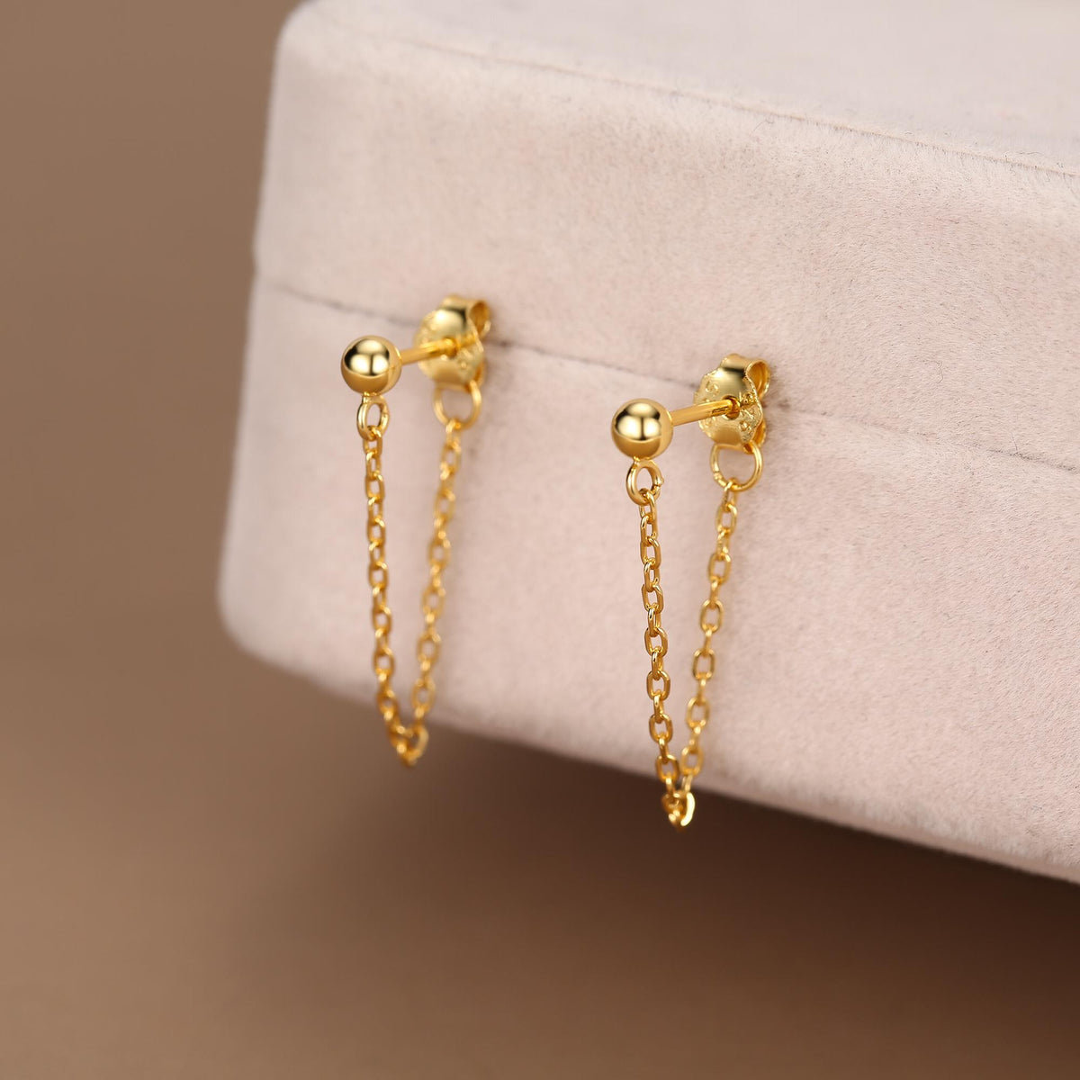 Ball Chain Earrings in Sterling Silver, Silver or Gold, Tiny Ear Jacket, Dainty Jewellery