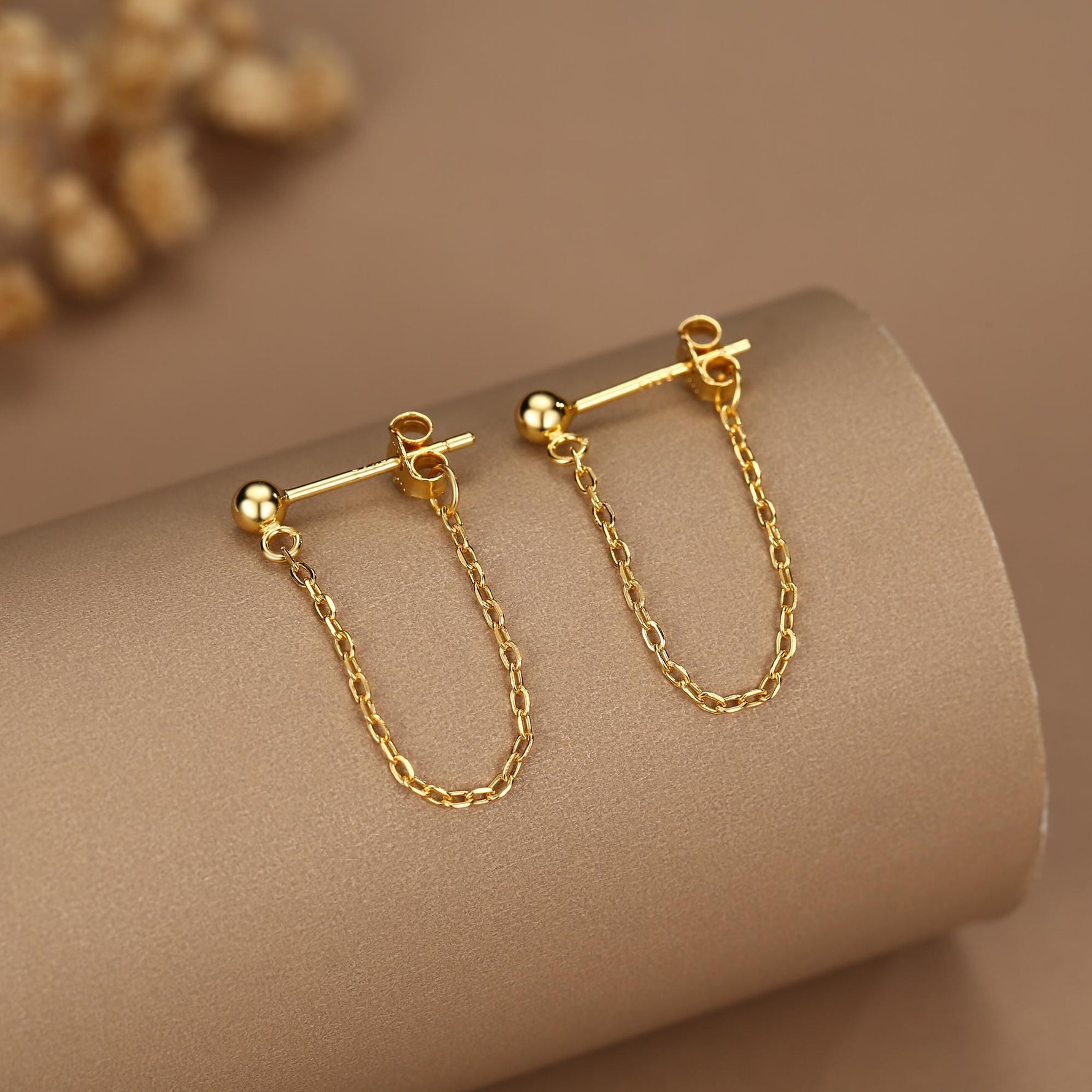 Ball Chain Earrings in Sterling Silver, Silver or Gold, Tiny Ear Jacket, Dainty Jewellery