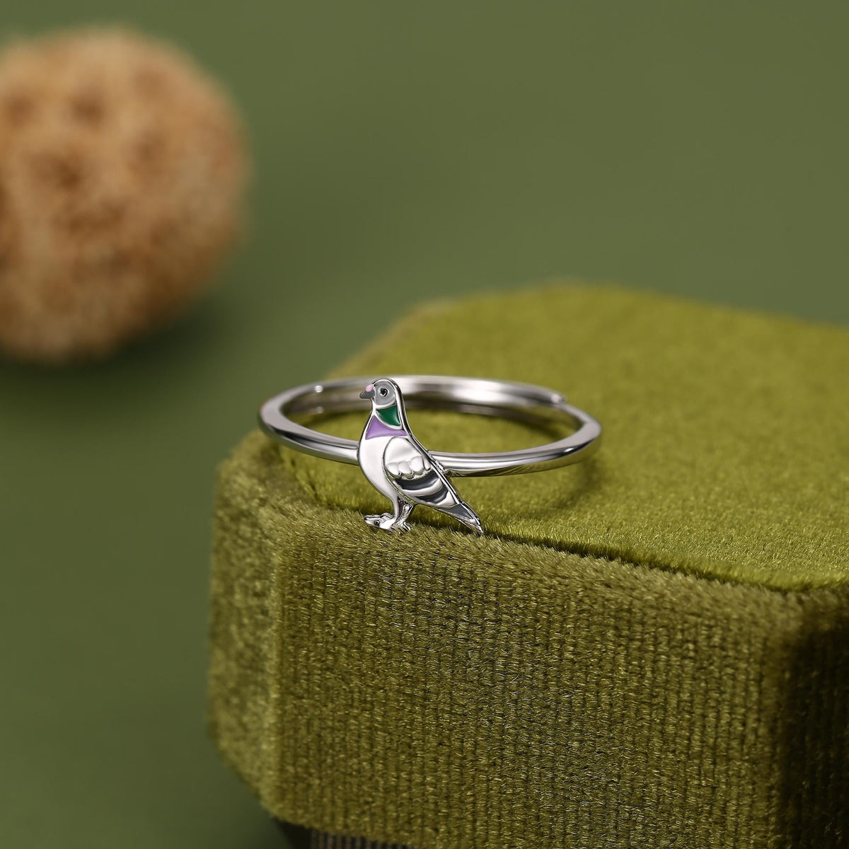 Sterling Silver Enamel Pigeon Ring