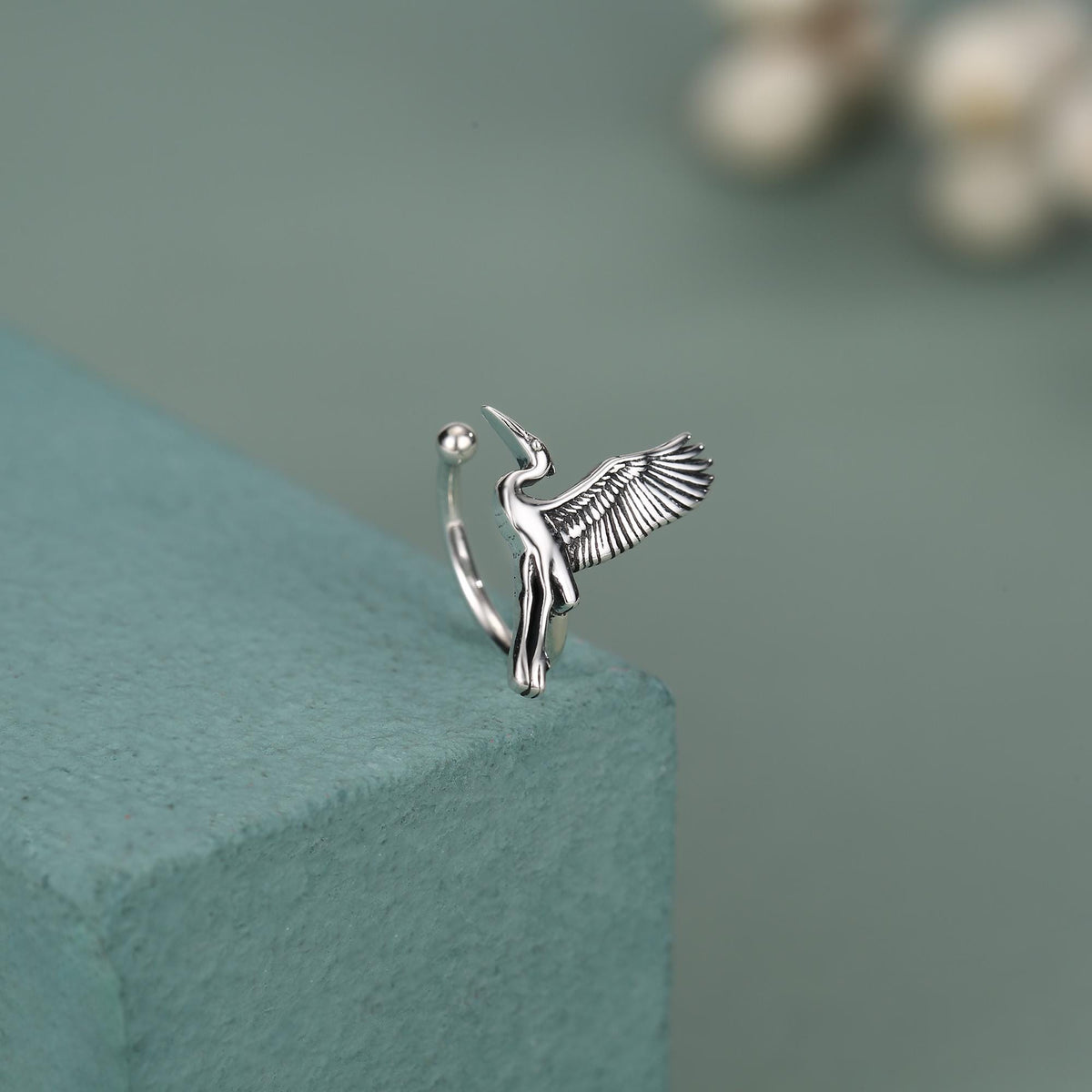 Sterling Silver Crane Ear Cuff