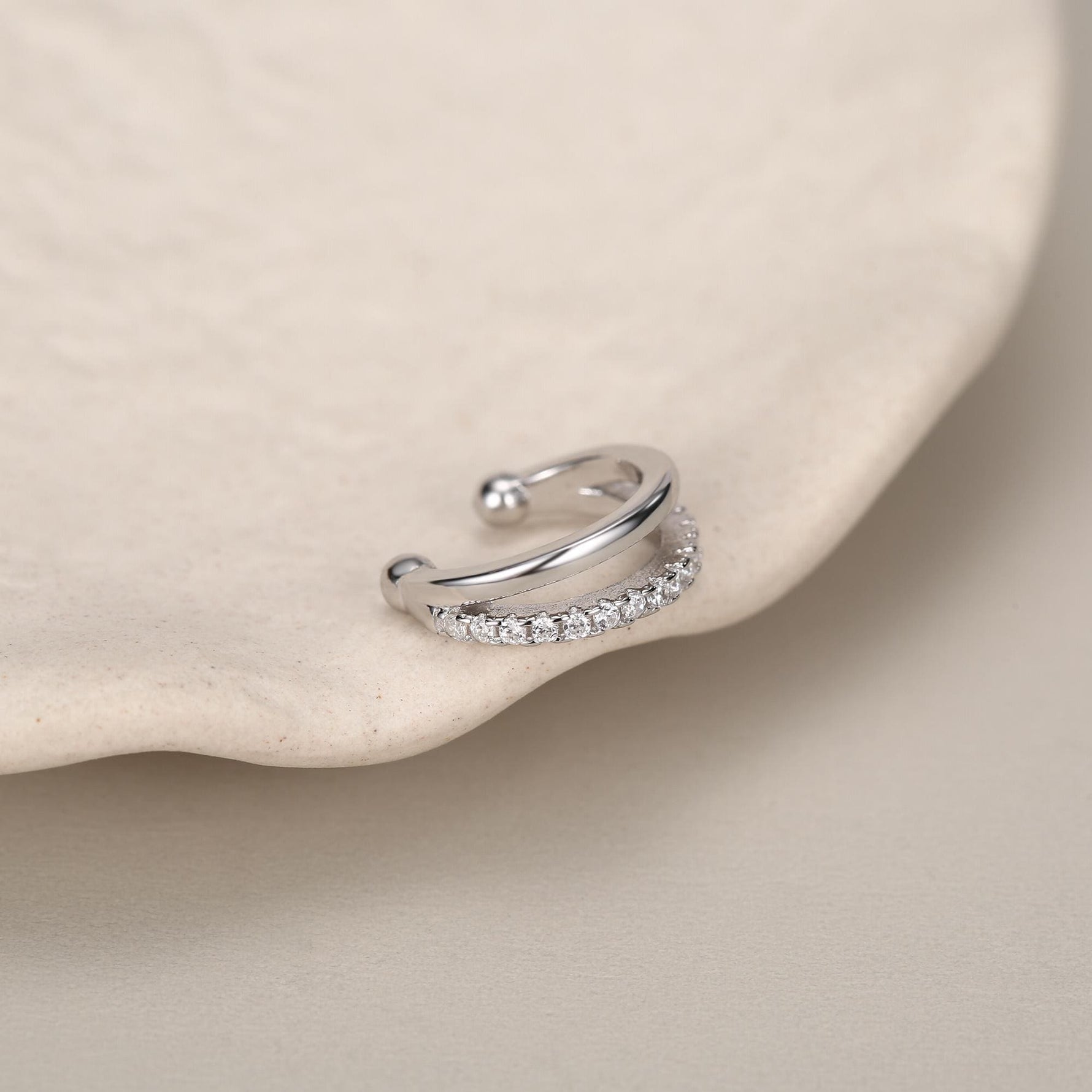 Sterling Silver Double Line CZ Ear Cuff