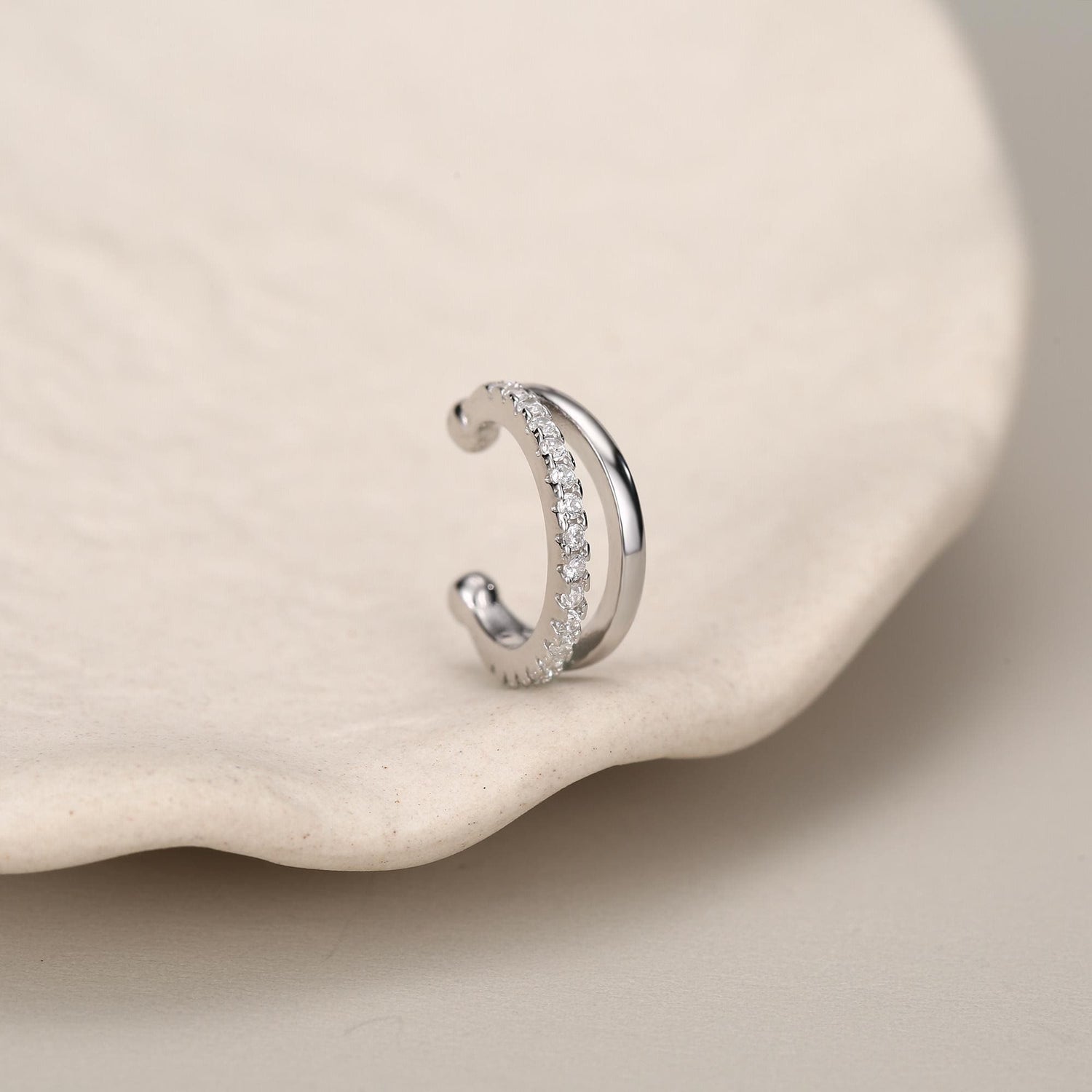 Sterling Silver Double Line CZ Ear Cuff