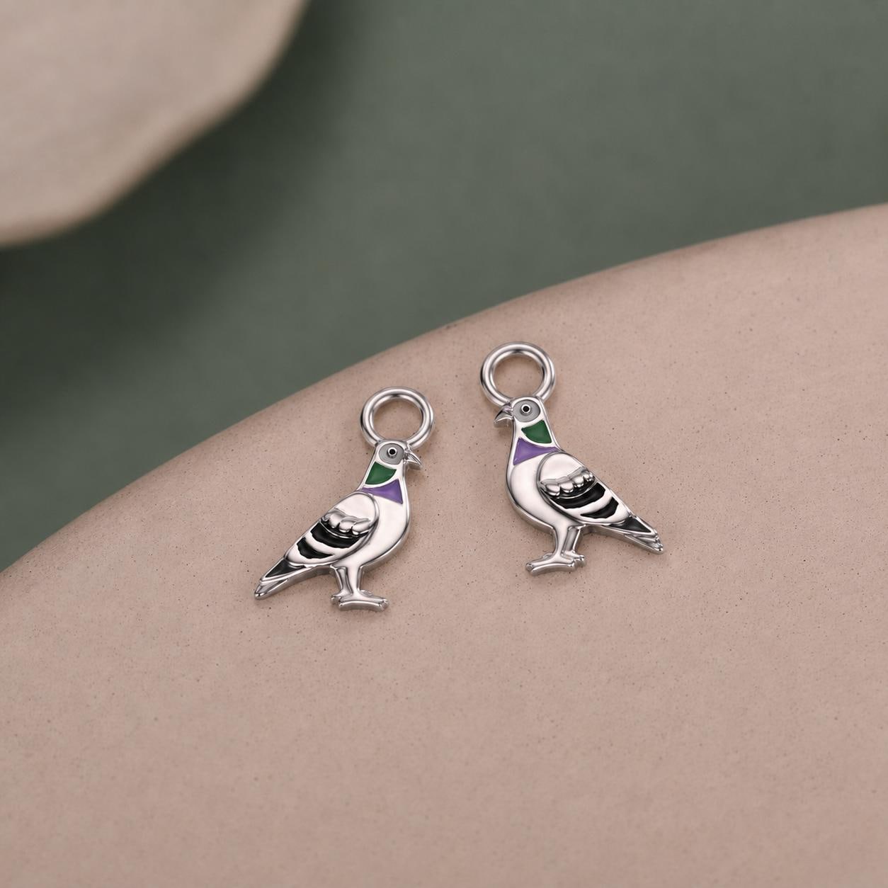 Sterling Silver Pigeon Earring Charms For Hoop Earrings