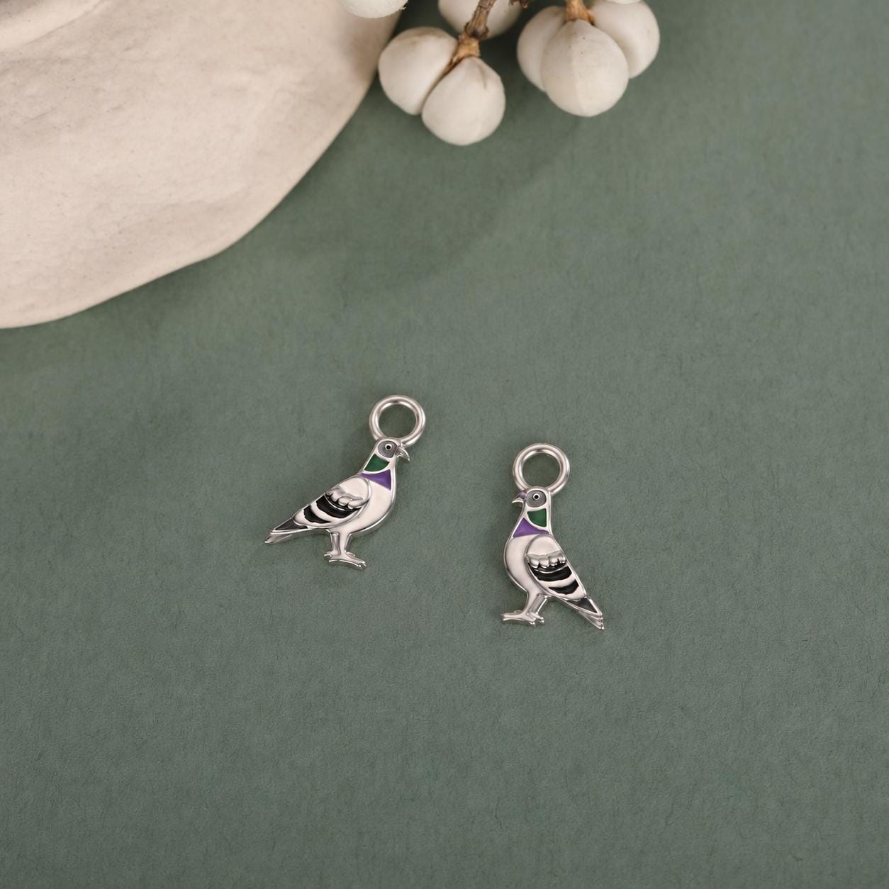 Sterling Silver Pigeon Earring Charms For Hoop Earrings