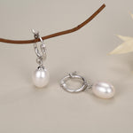 Natural Oval Freshwater Pearl Hoop Earrings in Sterling Silver