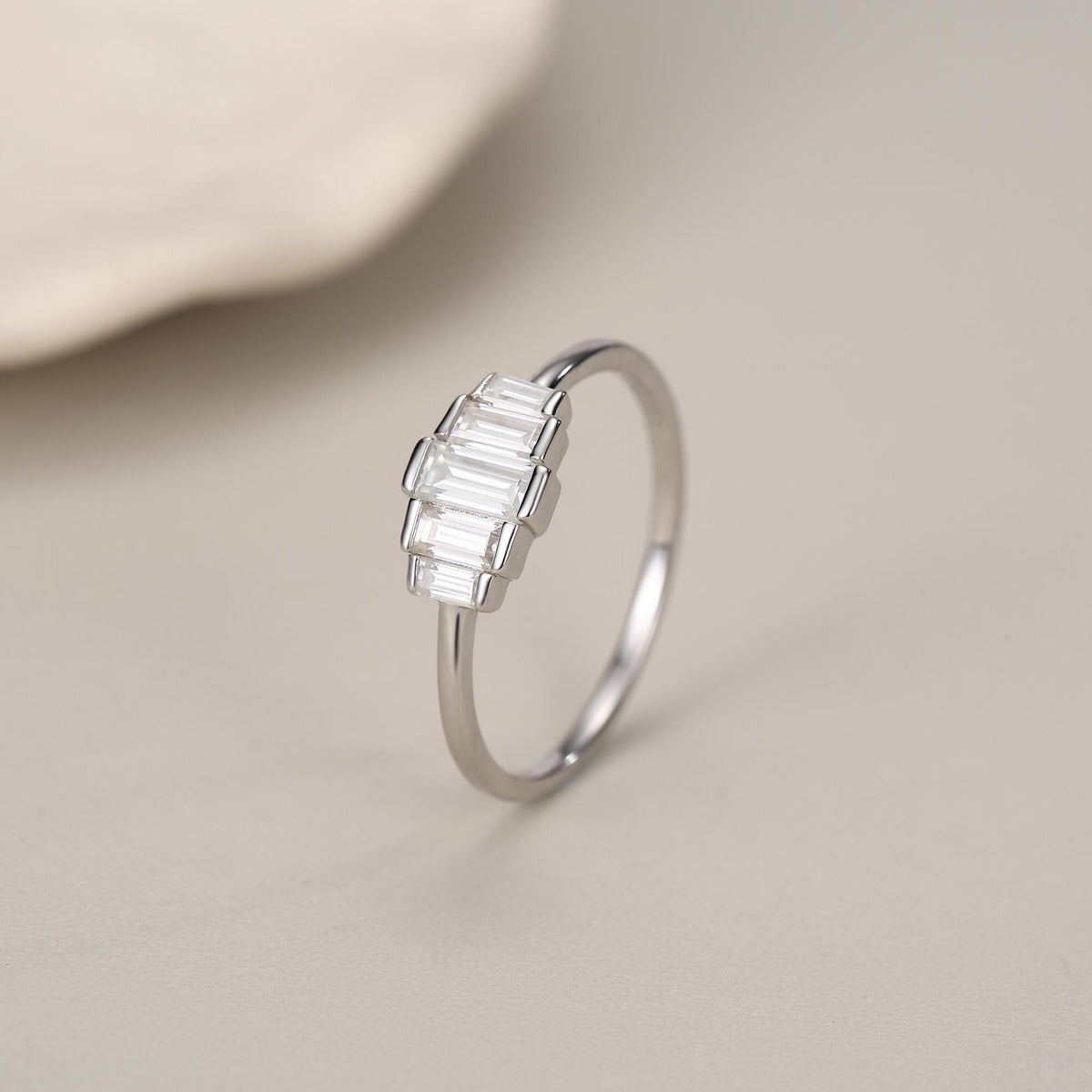 Sterling Silver Baguette CZ Cluster Ring