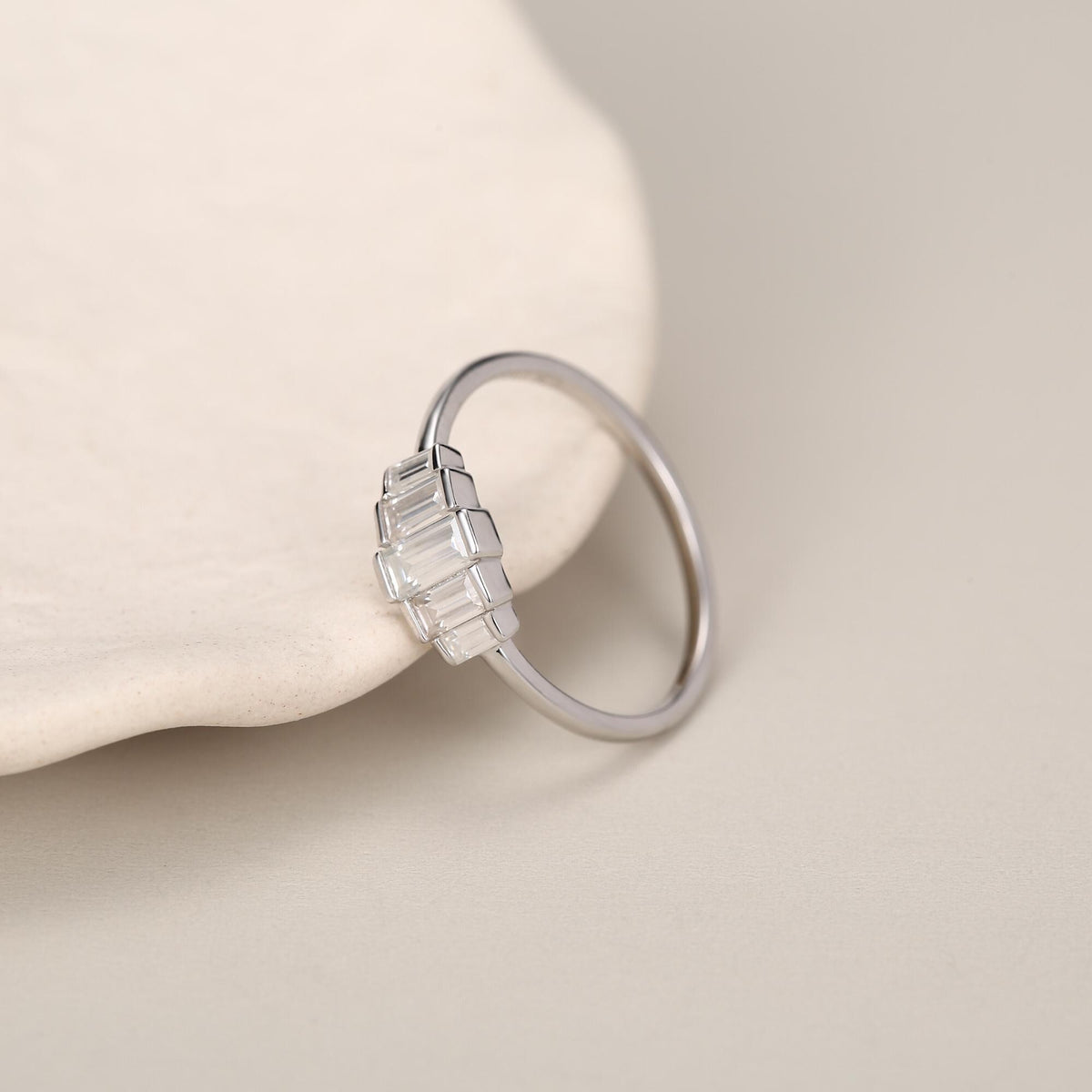 Sterling Silver Baguette CZ Cluster Ring