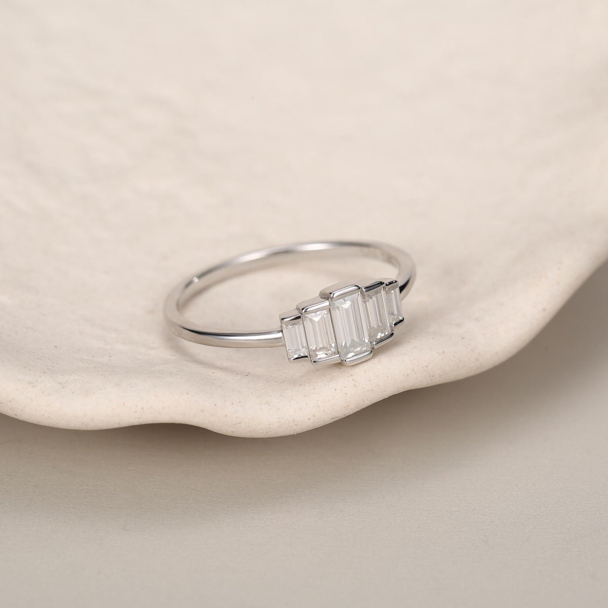 Sterling Silver Baguette CZ Cluster Ring