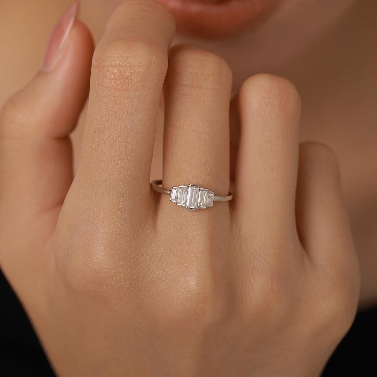 Sterling Silver Baguette CZ Cluster Ring