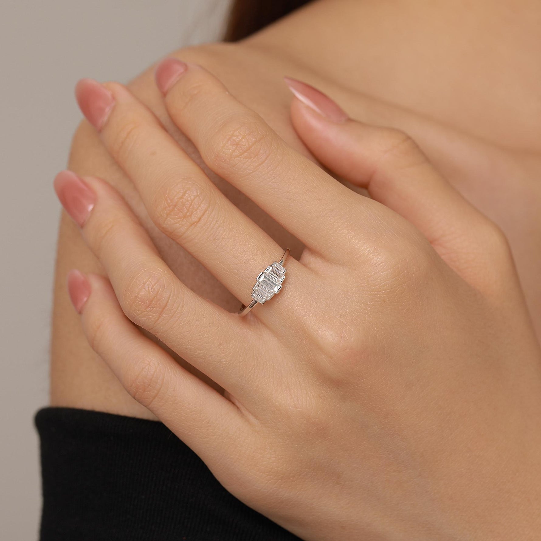 Sterling Silver Baguette CZ Cluster Ring