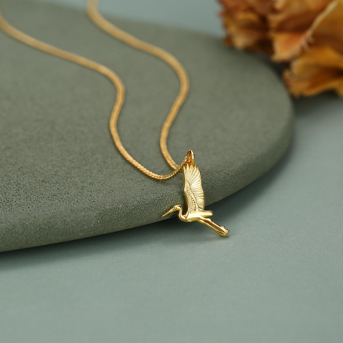 Sterling Silver Flying Heron/Crane Bird Necklace