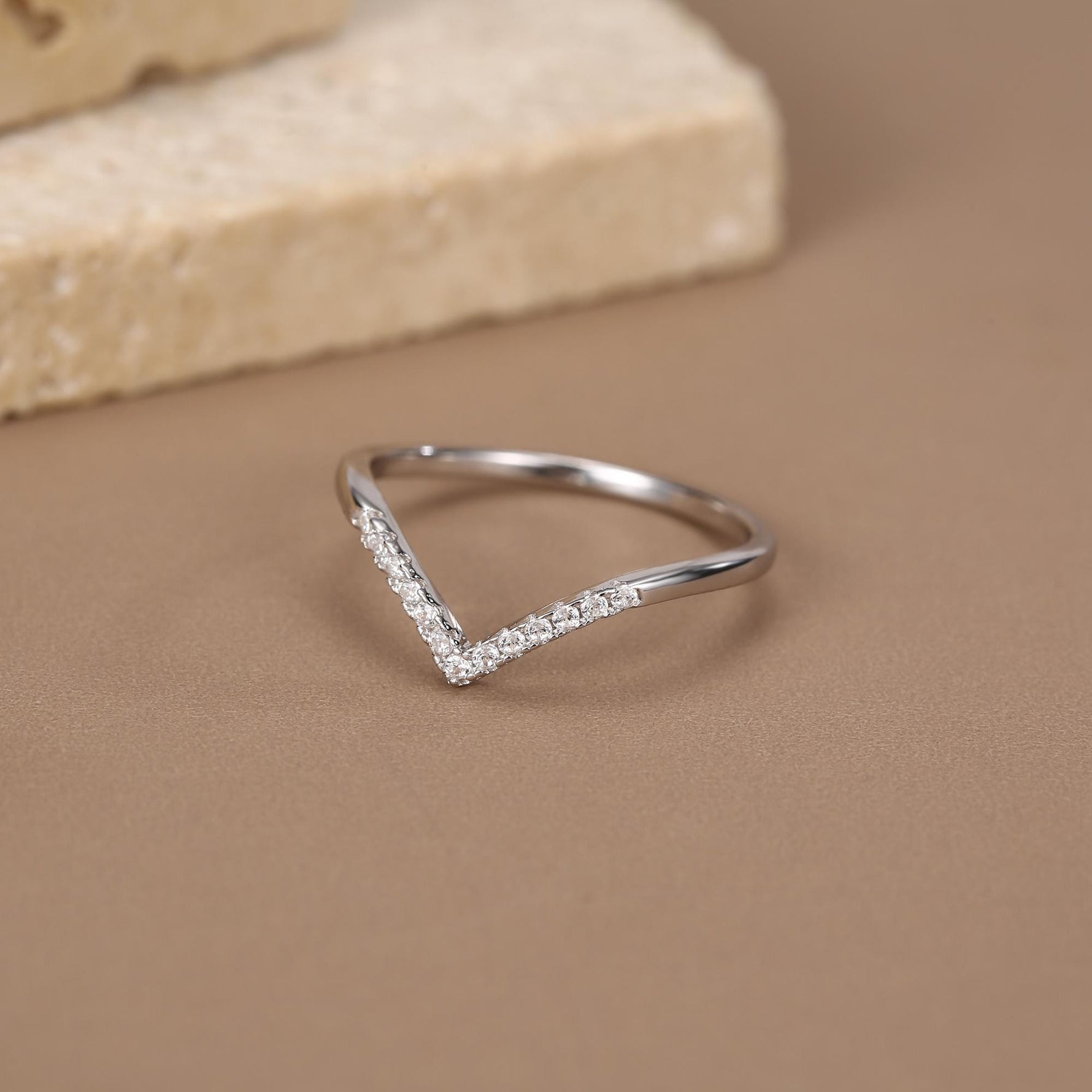 Sterling Silver CZ Chevron Wishbone Ring