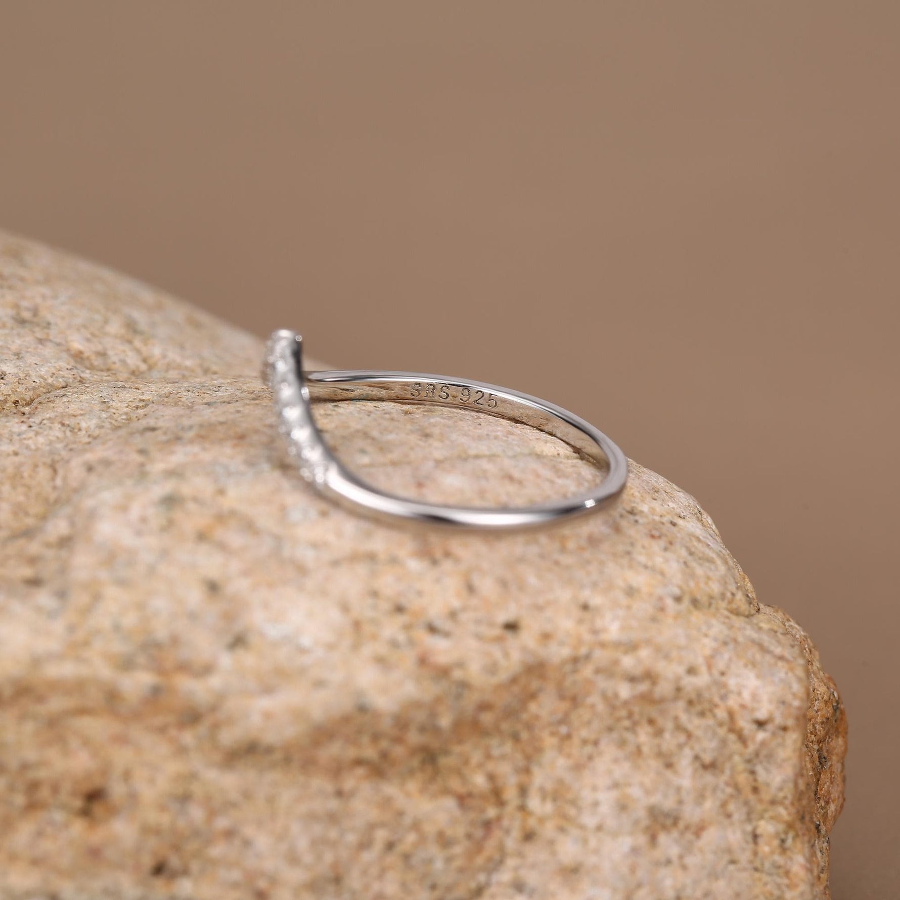 Sterling Silver CZ Chevron Wishbone Ring