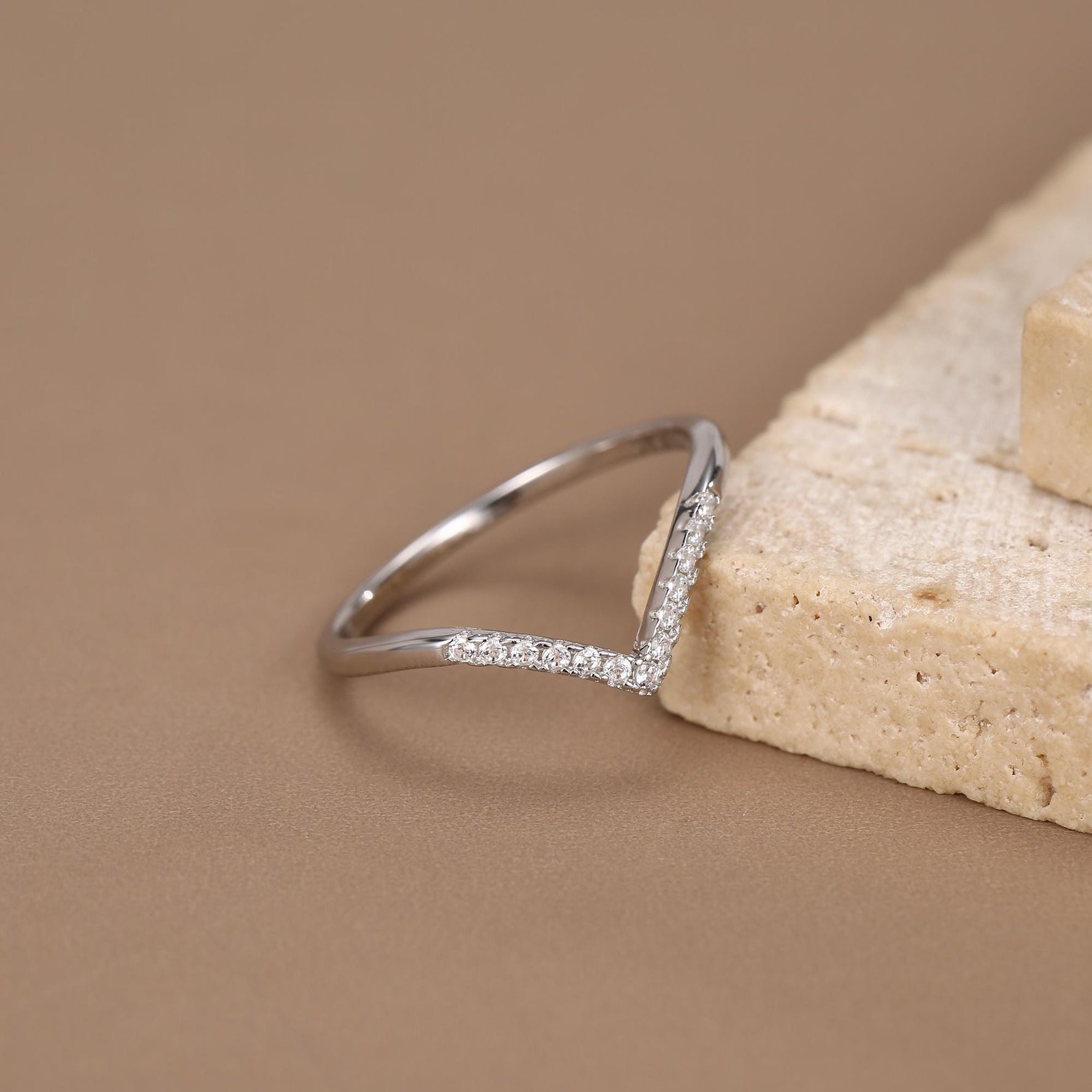 Sterling Silver CZ Chevron Wishbone Ring