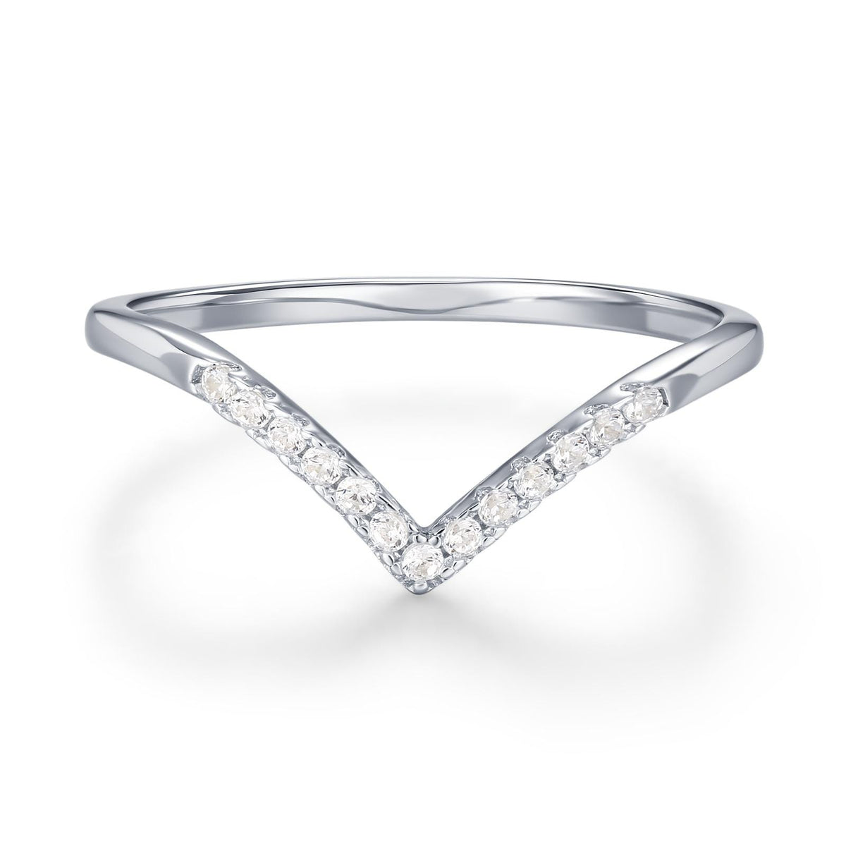 Sterling Silver CZ Chevron Wishbone Ring