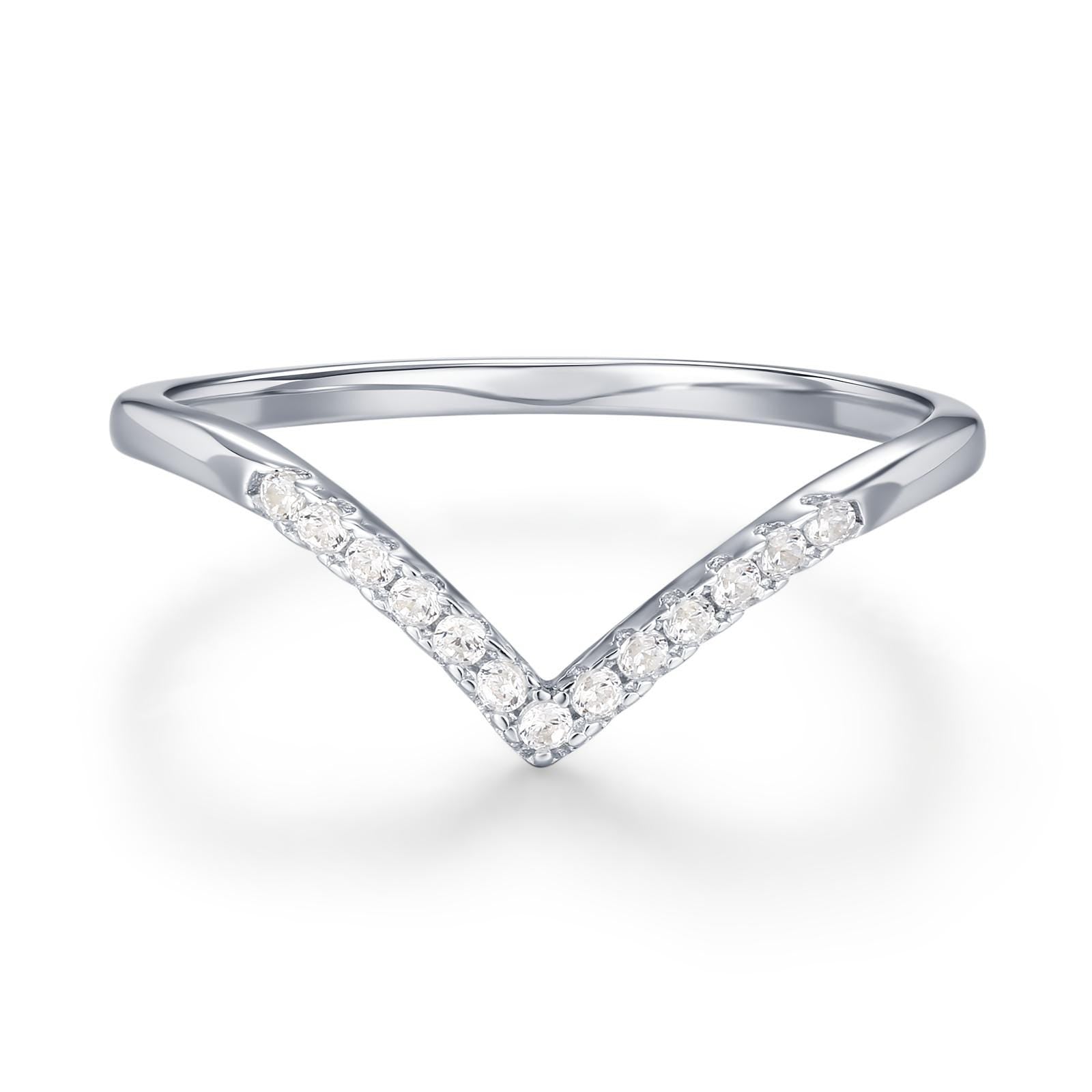 Sterling Silver CZ Chevron Wishbone Ring