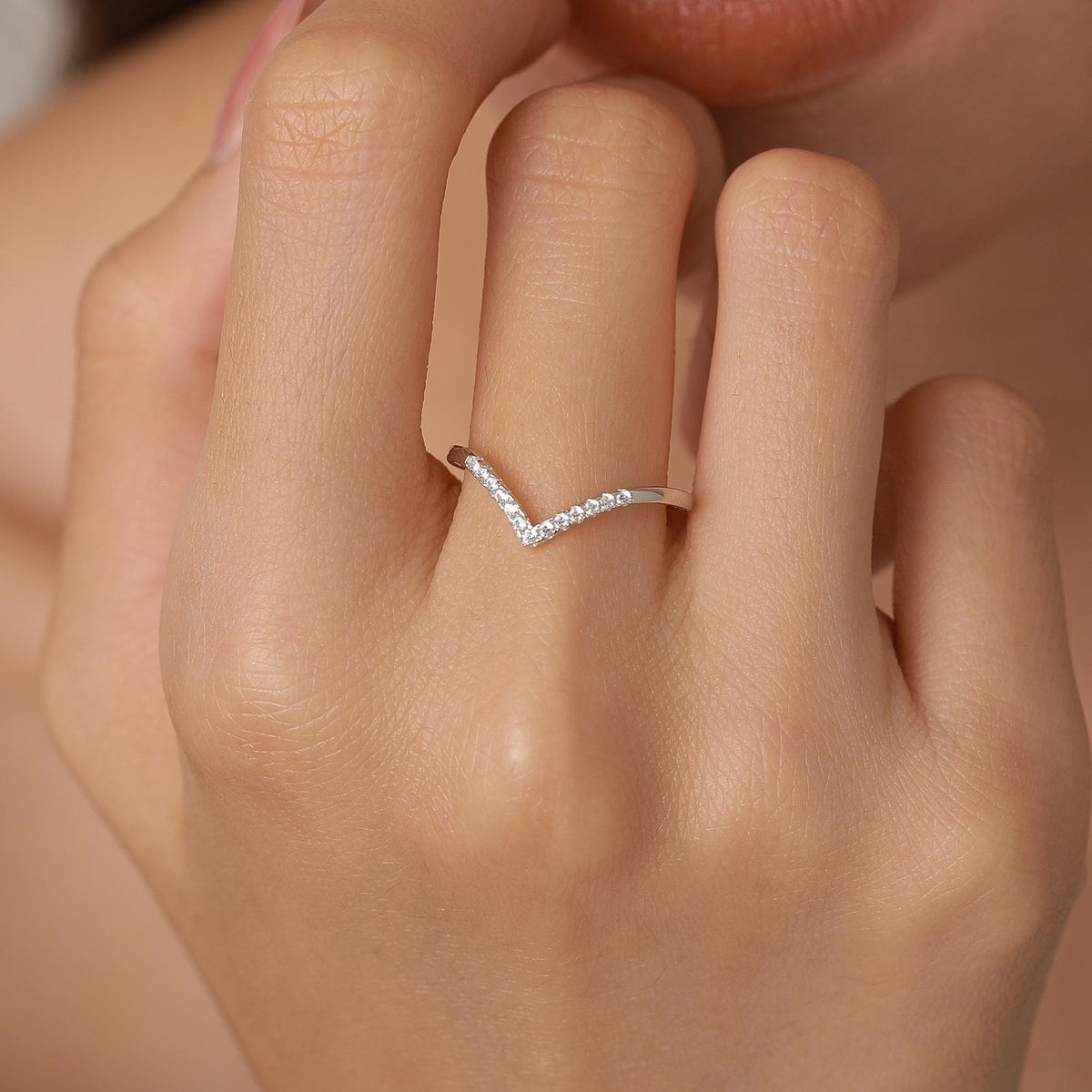 Sterling Silver CZ Chevron Wishbone Ring