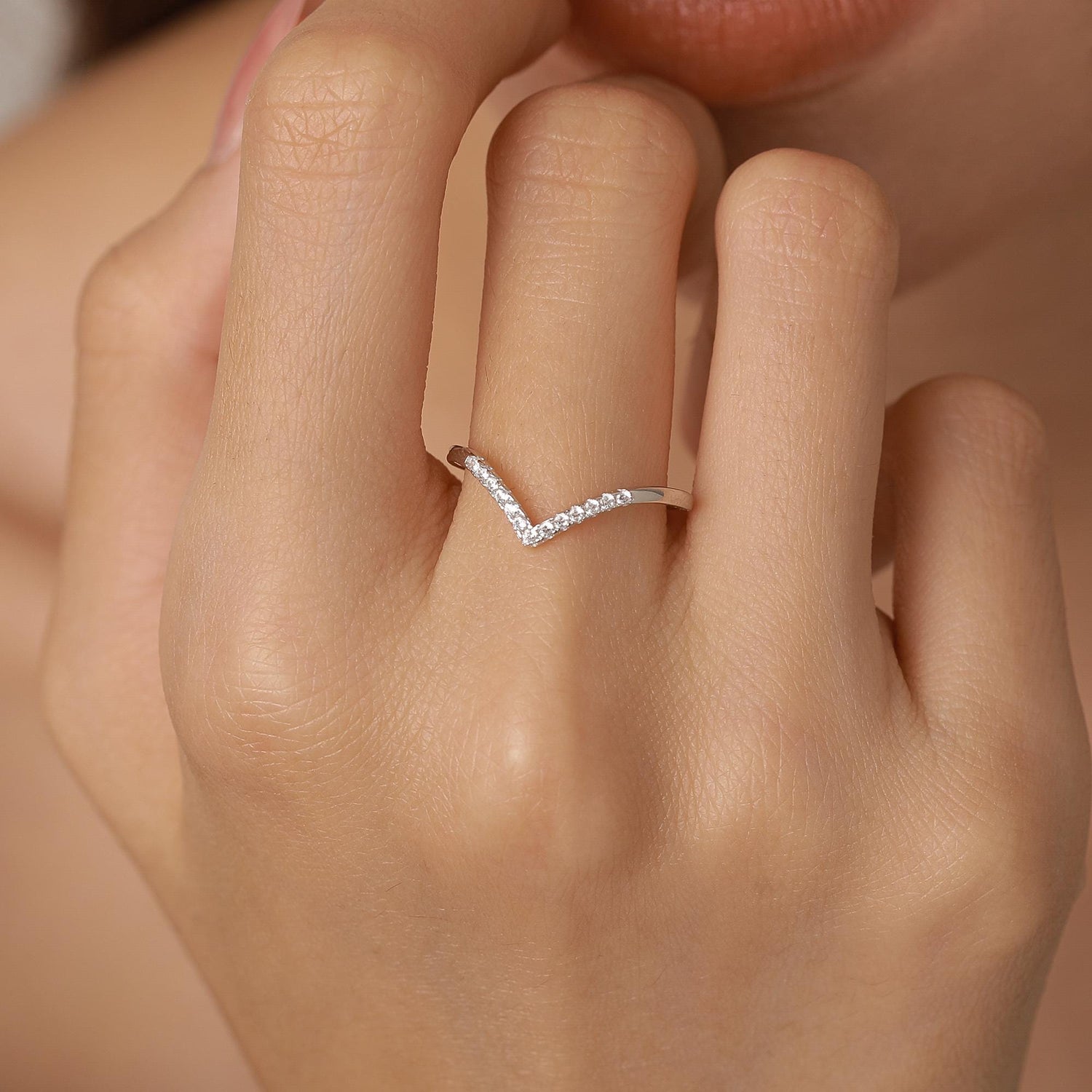 Sterling Silver CZ Chevron Wishbone Ring