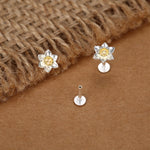 Sterling Silver Tiny Daffodil 16G Internally Threaded Flat Back Earrings