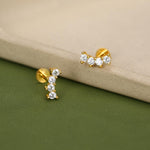 Sterling Silver Curved CZ 16G Internally Threaded Flat Back Earrings