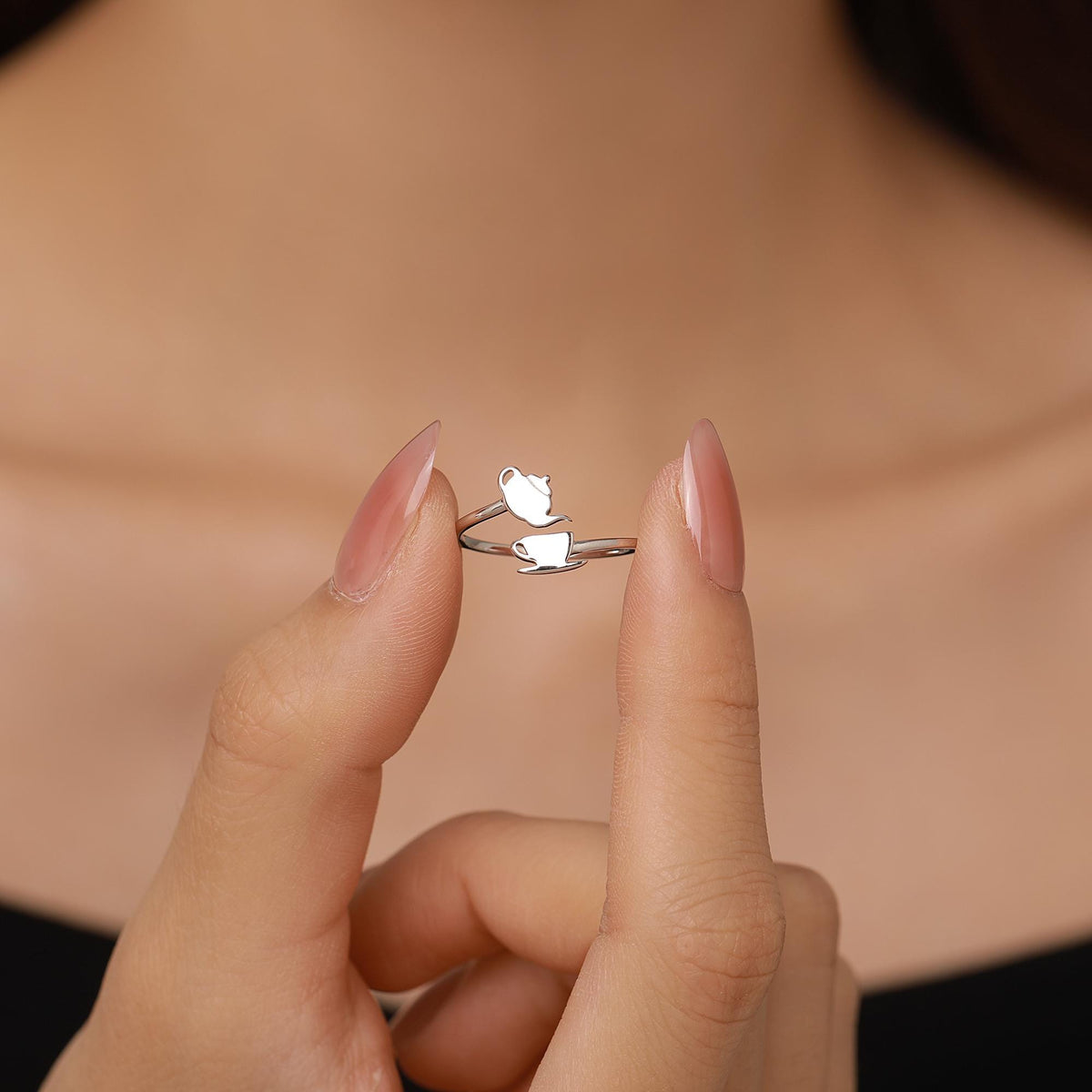 Sterling Silver Teapot and Teacup Adjustable Ring