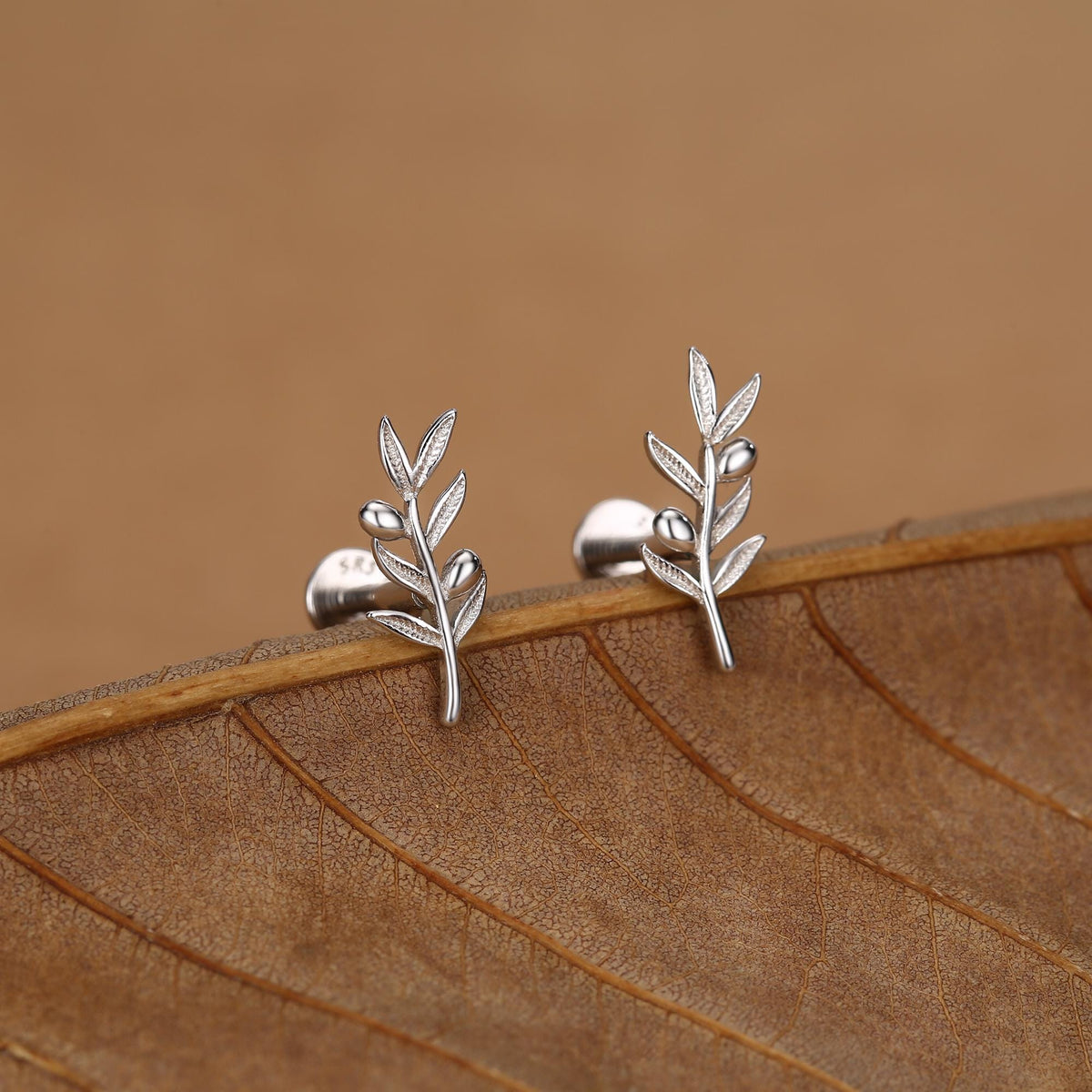 Sterling Silver Olive Branch 16G Flat Back Earrings