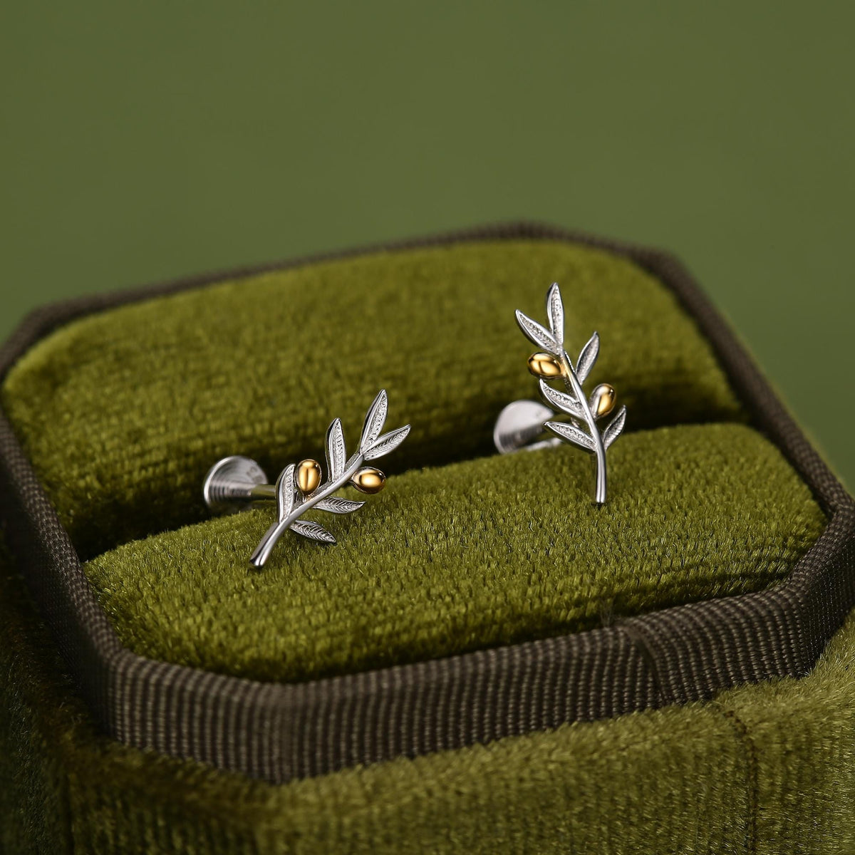 Sterling Silver Two Tone Olive Branch 16G Flat Back Earring