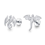 Sterling Silver Mismatched Dragon 16G Internally Threaded Flat Back Earrings
