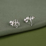 Sterling Silver Mismatched Dragon 16G Internally Threaded Flat Back Earrings