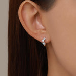 Sterling Silver Opal Floral Huggie Hoop Earrings
