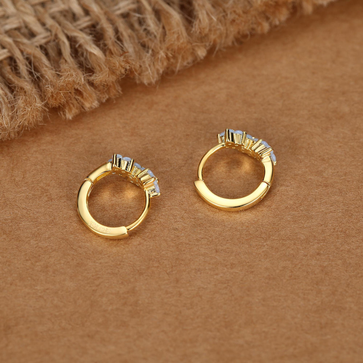Sterling Silver Opal Floral Huggie Hoop Earrings