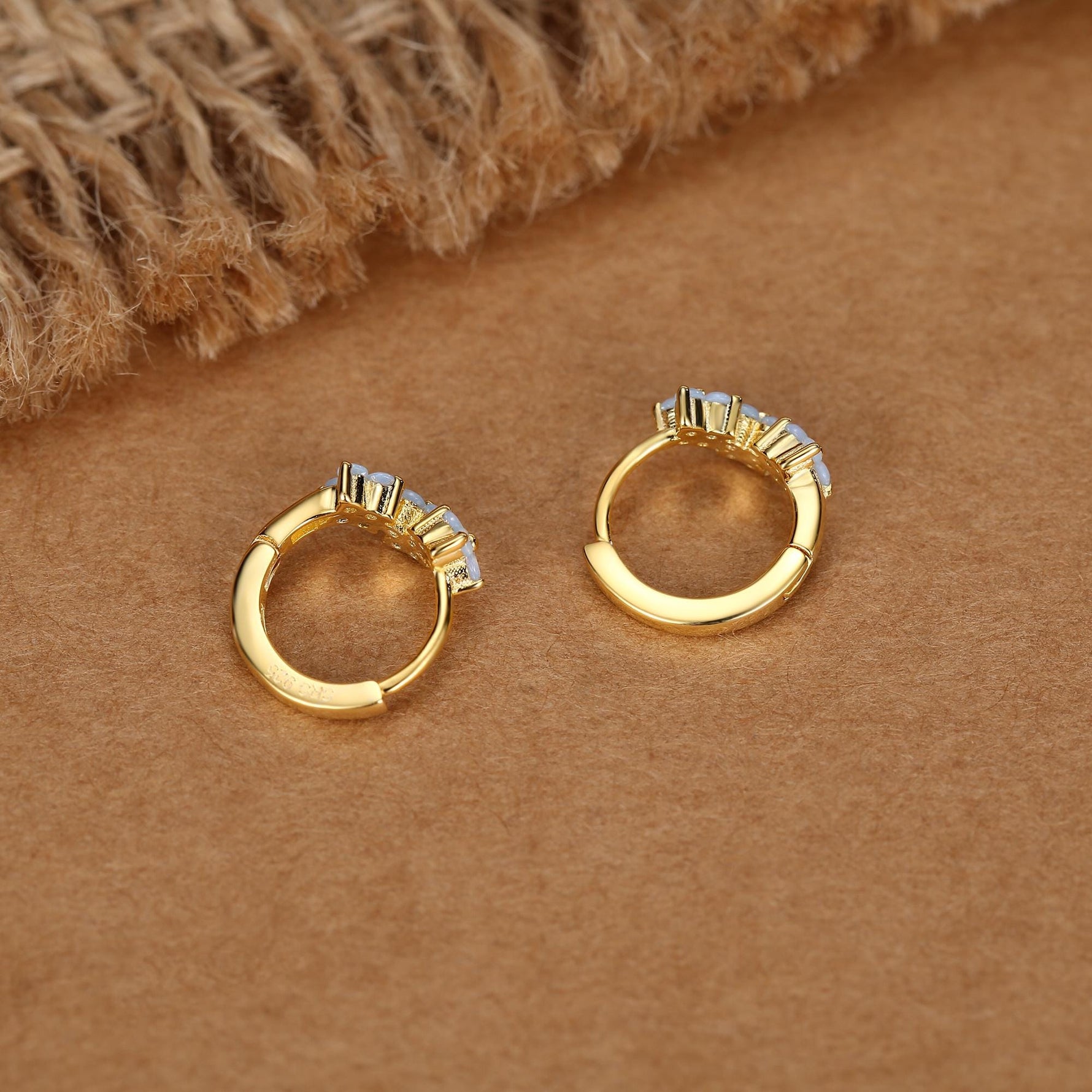 Sterling Silver Opal Floral Huggie Hoop Earrings