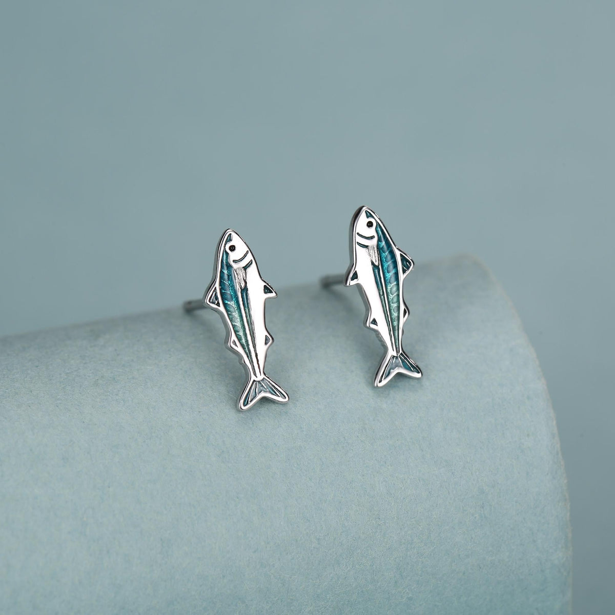 Sterling Silver Mackerel Fish Stud Earrings
