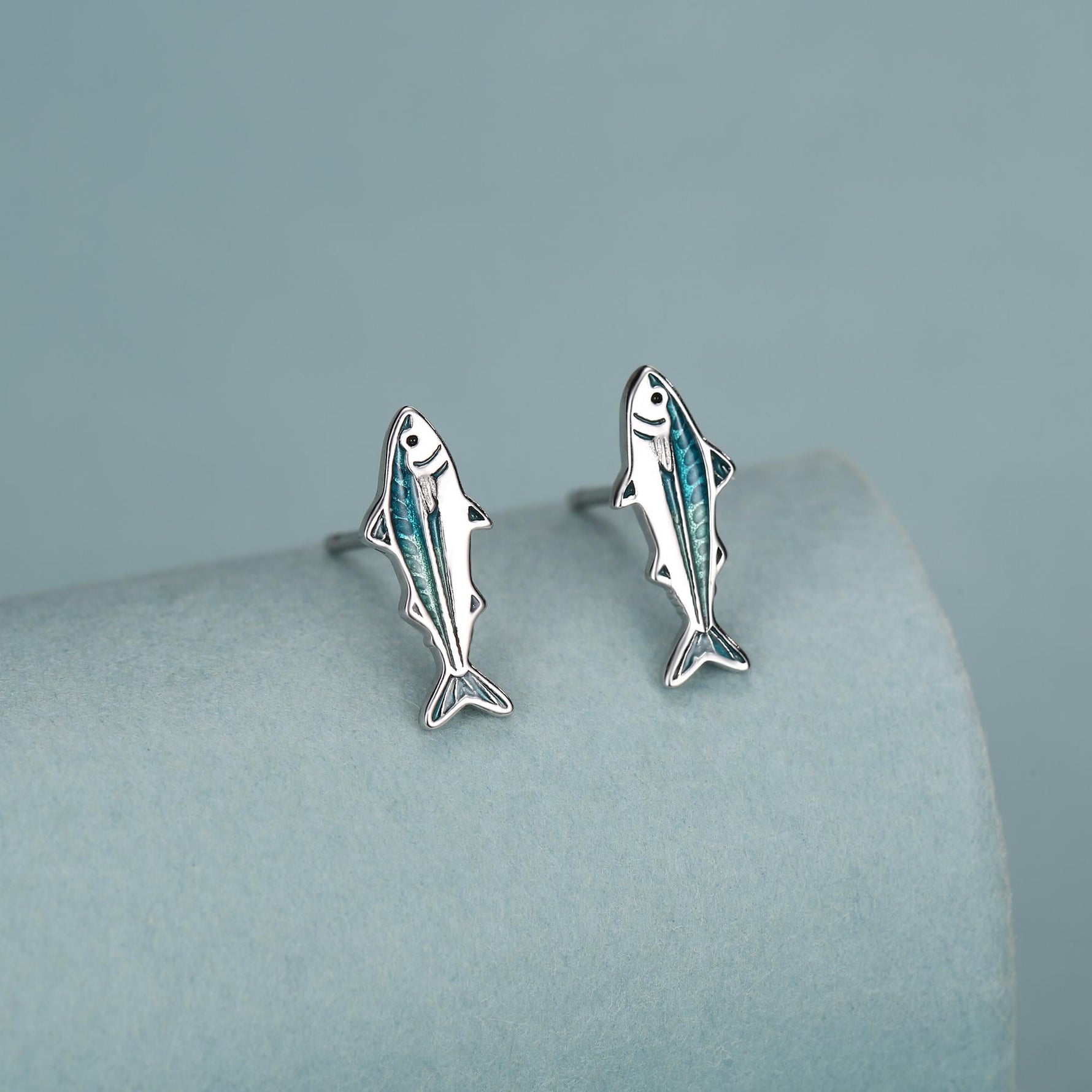 Sterling Silver Mackerel Fish Stud Earrings