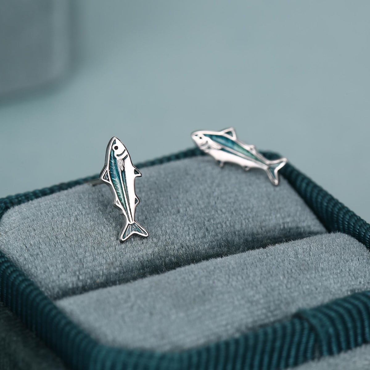 Sterling Silver Mackerel Fish Stud Earrings