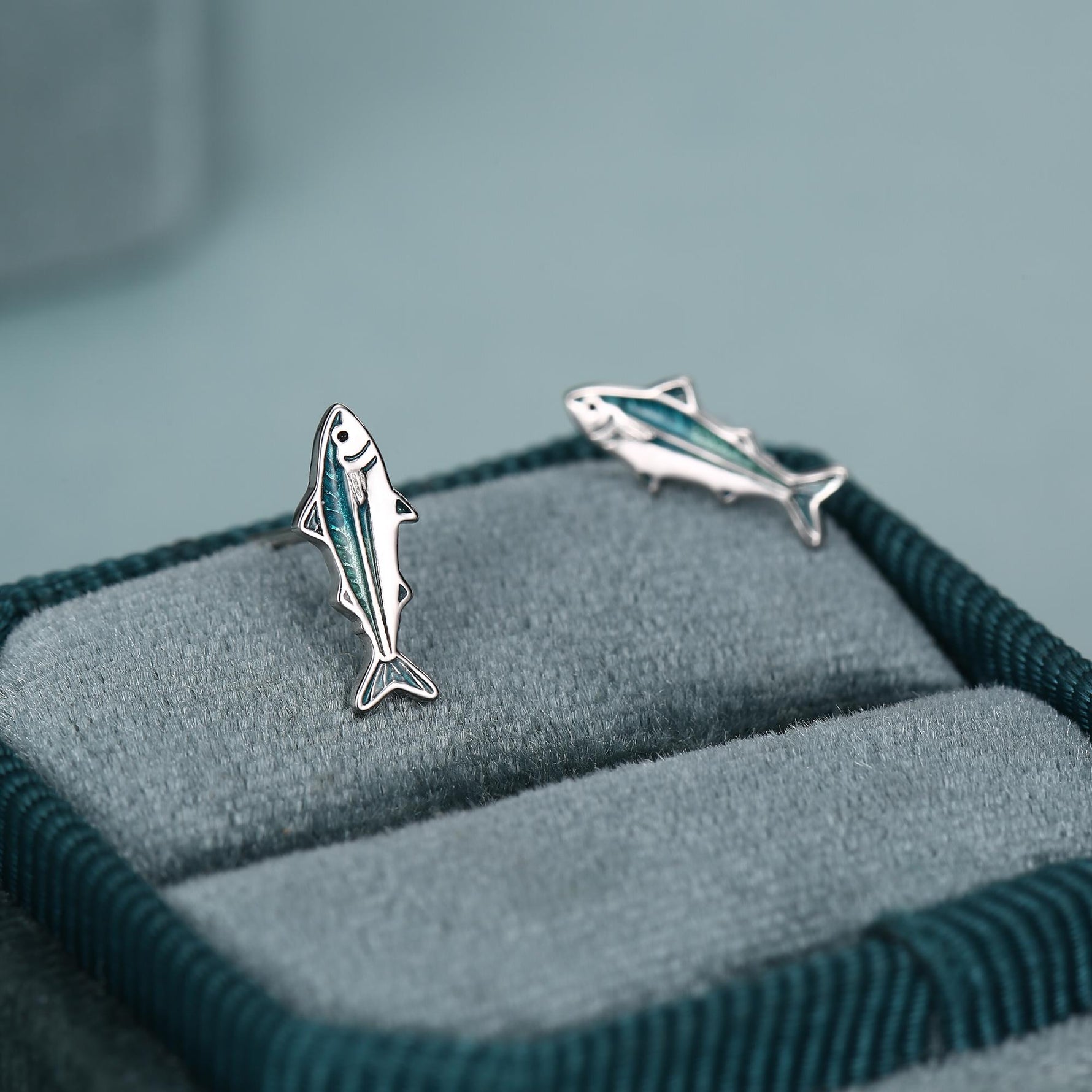 Sterling Silver Mackerel Fish Stud Earrings