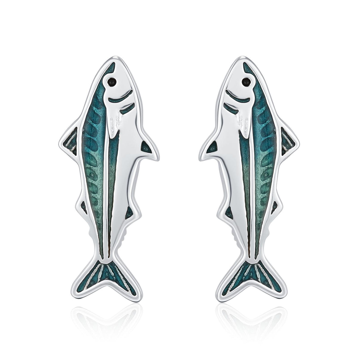 Sterling Silver Mackerel Fish Stud Earrings