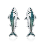 Sterling Silver Mackerel Fish Stud Earrings