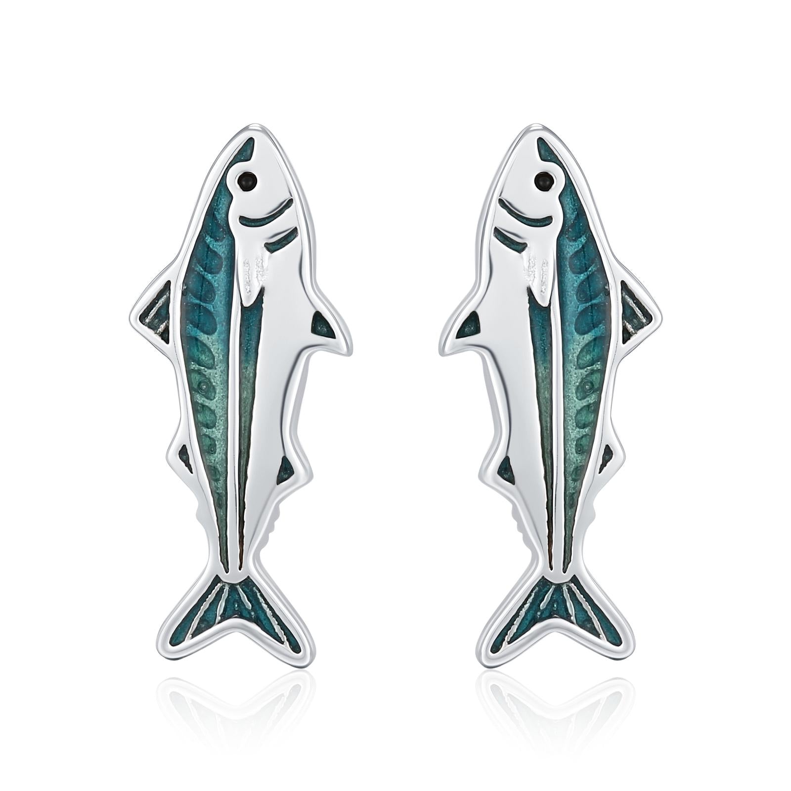 Sterling Silver Mackerel Fish Stud Earrings