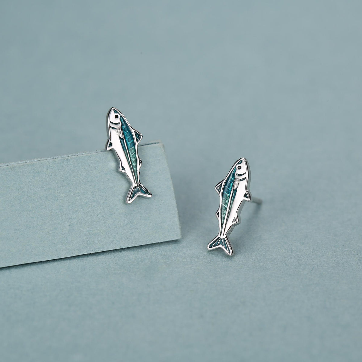 Sterling Silver Mackerel Fish Stud Earrings