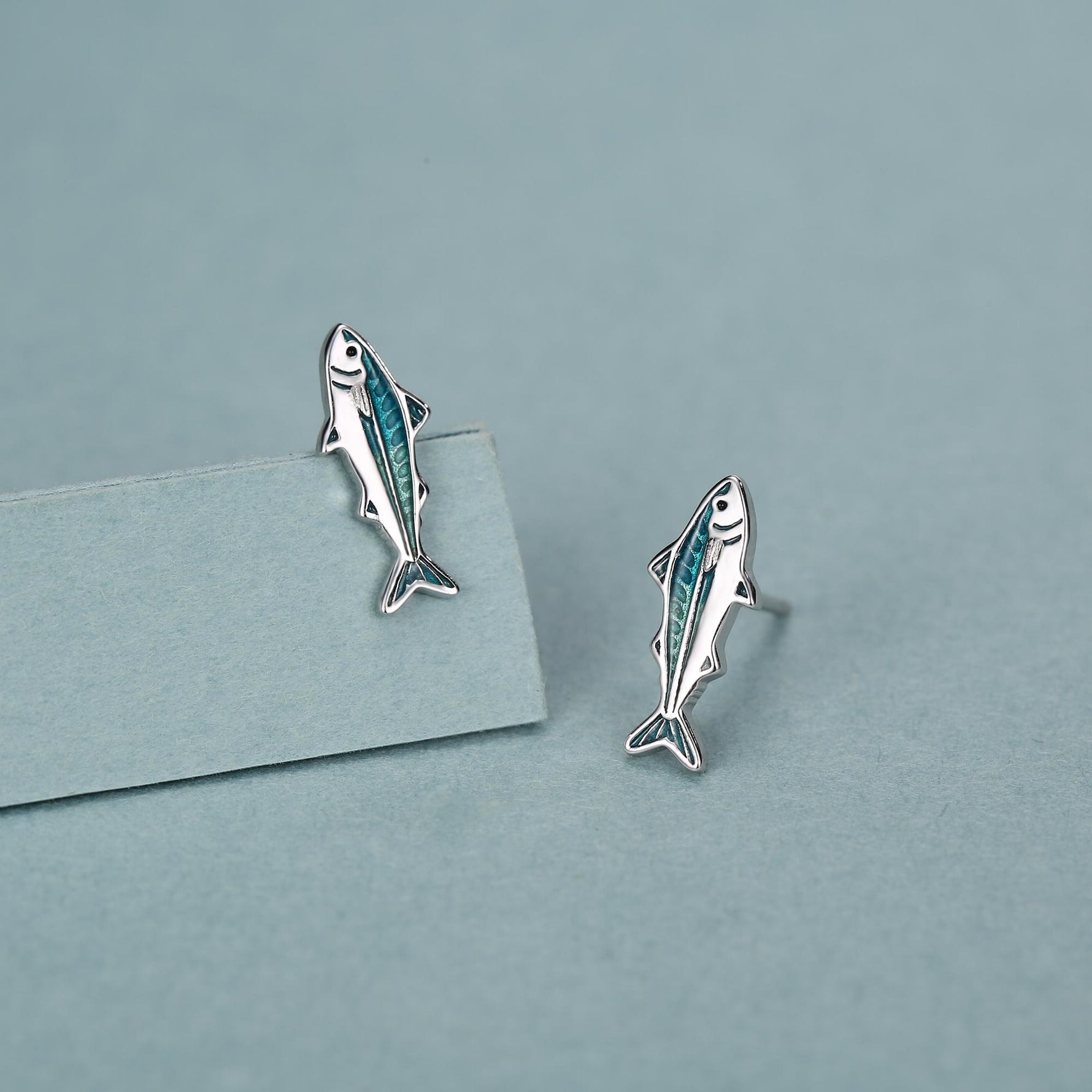 Sterling Silver Mackerel Fish Stud Earrings
