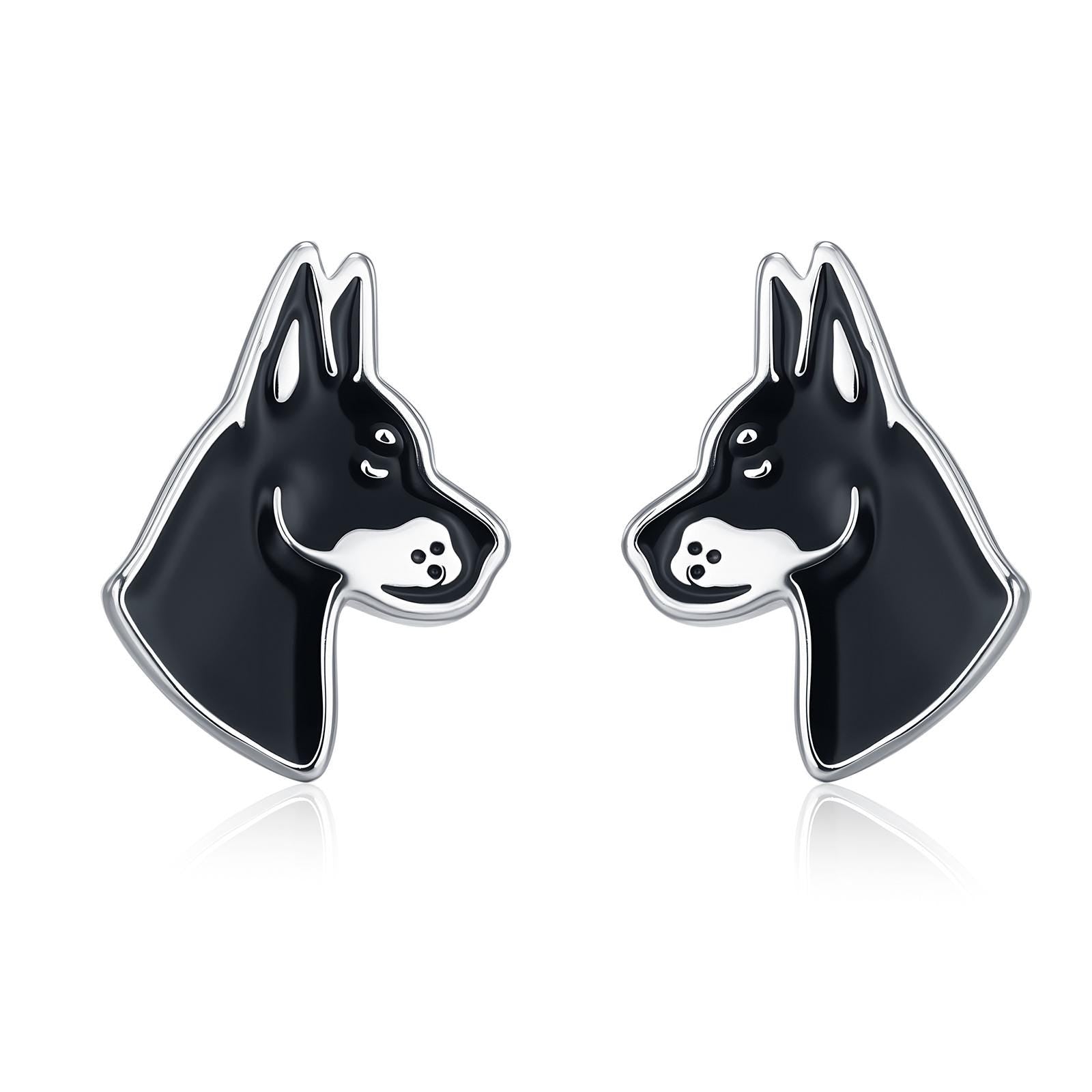 Sterling Silver Doberman Dog Stud Earrings