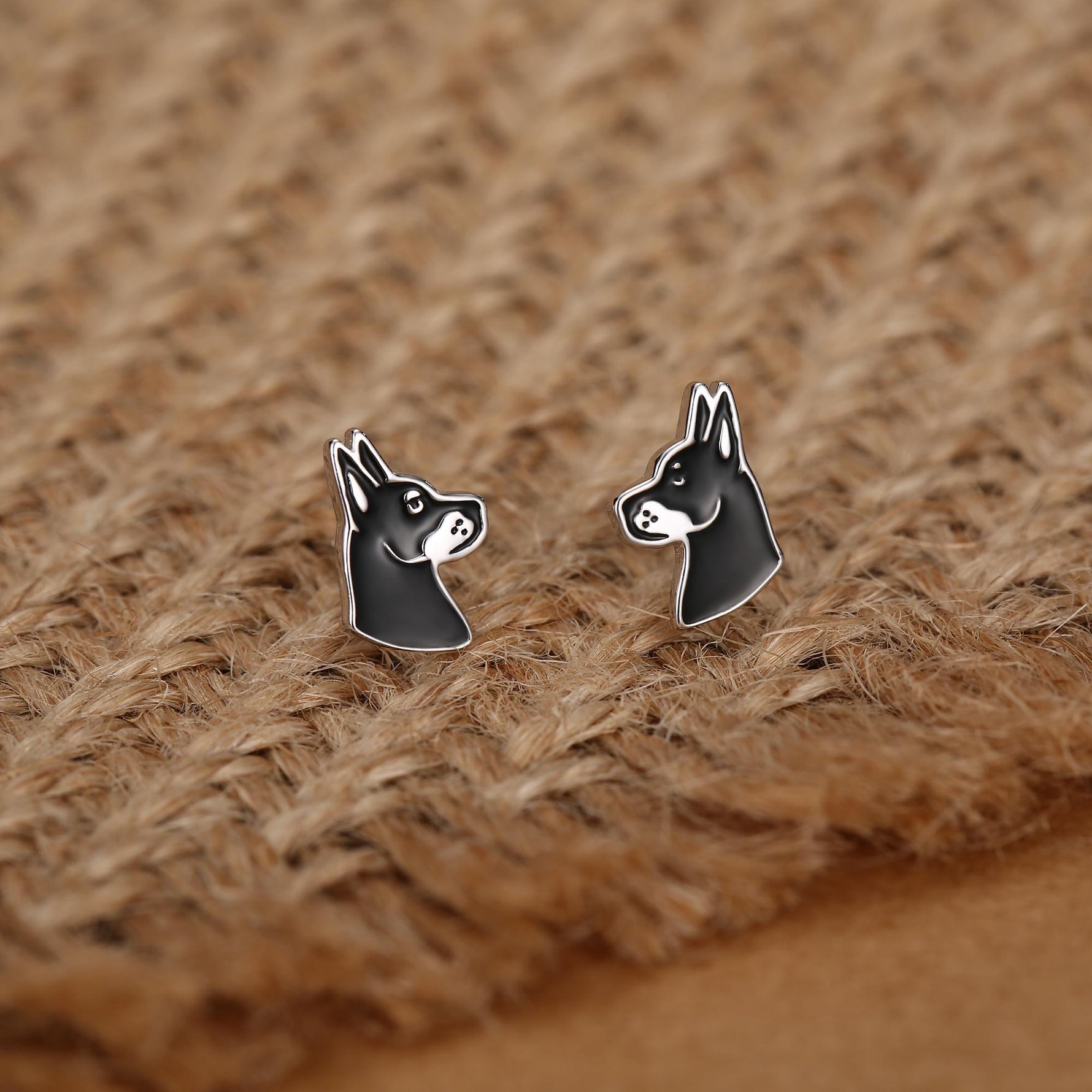 Sterling Silver Doberman Dog Stud Earrings