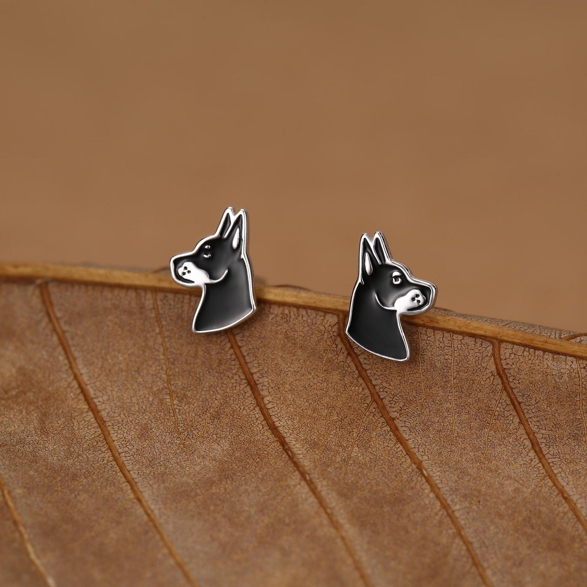 Sterling Silver Doberman Dog Stud Earrings