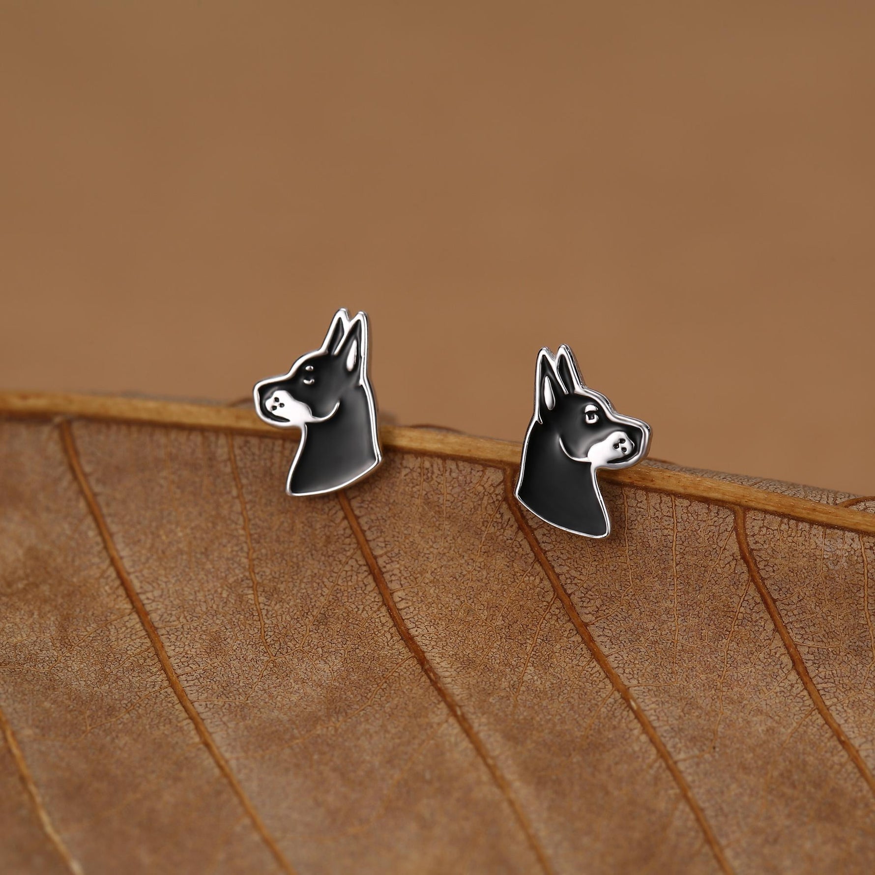 Sterling Silver Doberman Dog Stud Earrings