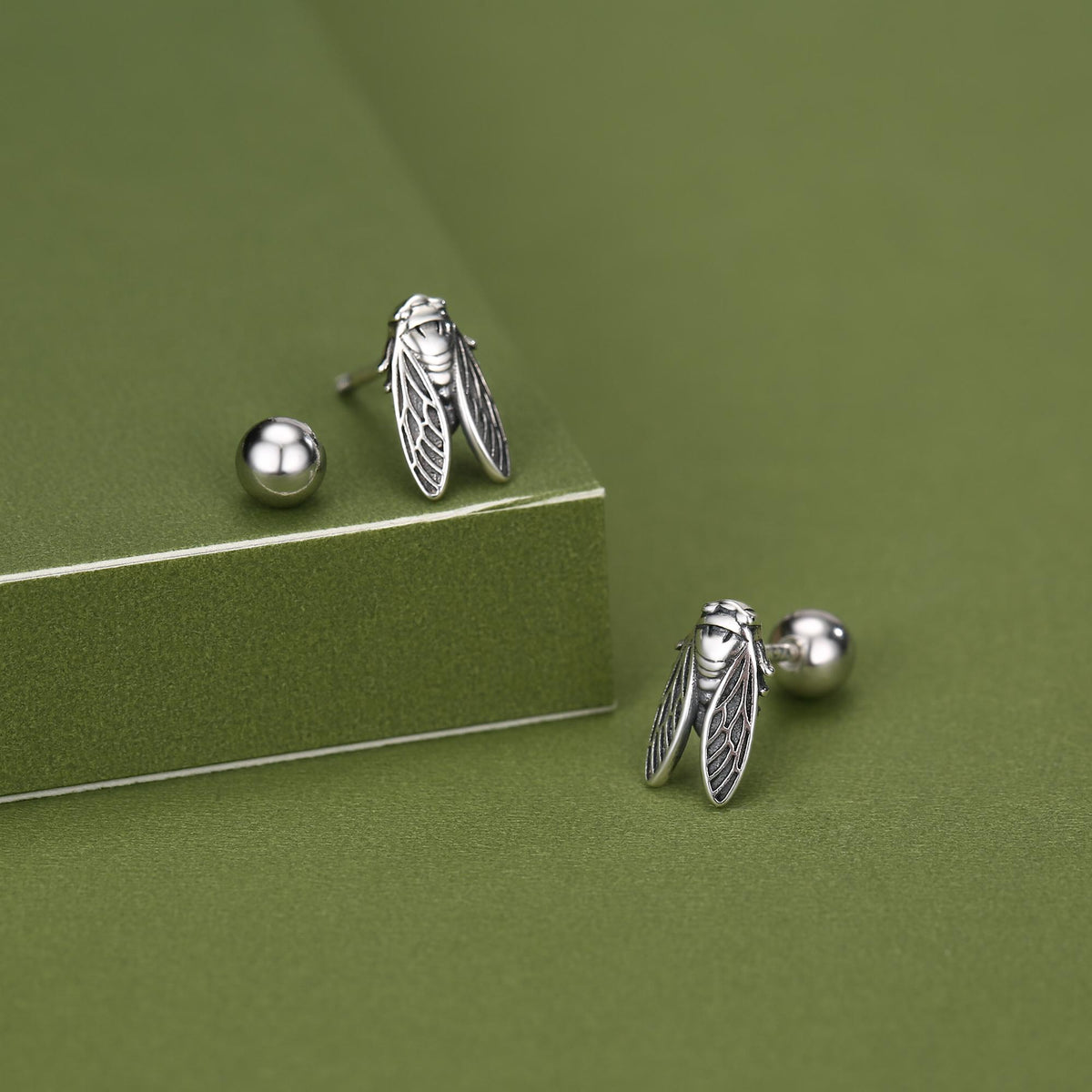 Sterling Silver Cicada 18G Screw Back Earrings